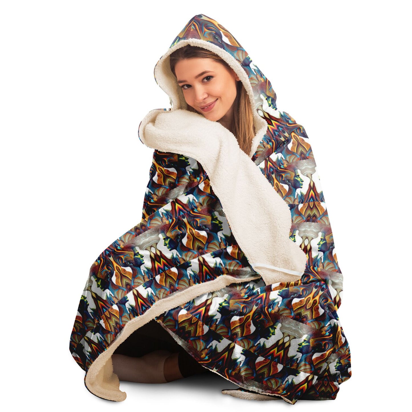 Hooded Blanket - AOP Kukloso Cubist Faces No 42 - Free Shipping