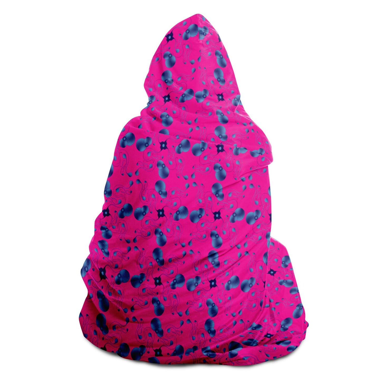 Hooded Blanket - AOP Kukloso Abstractical No 57 Abstract Blue Shapes on Dark Pink Sml Pattern - Free Shipping