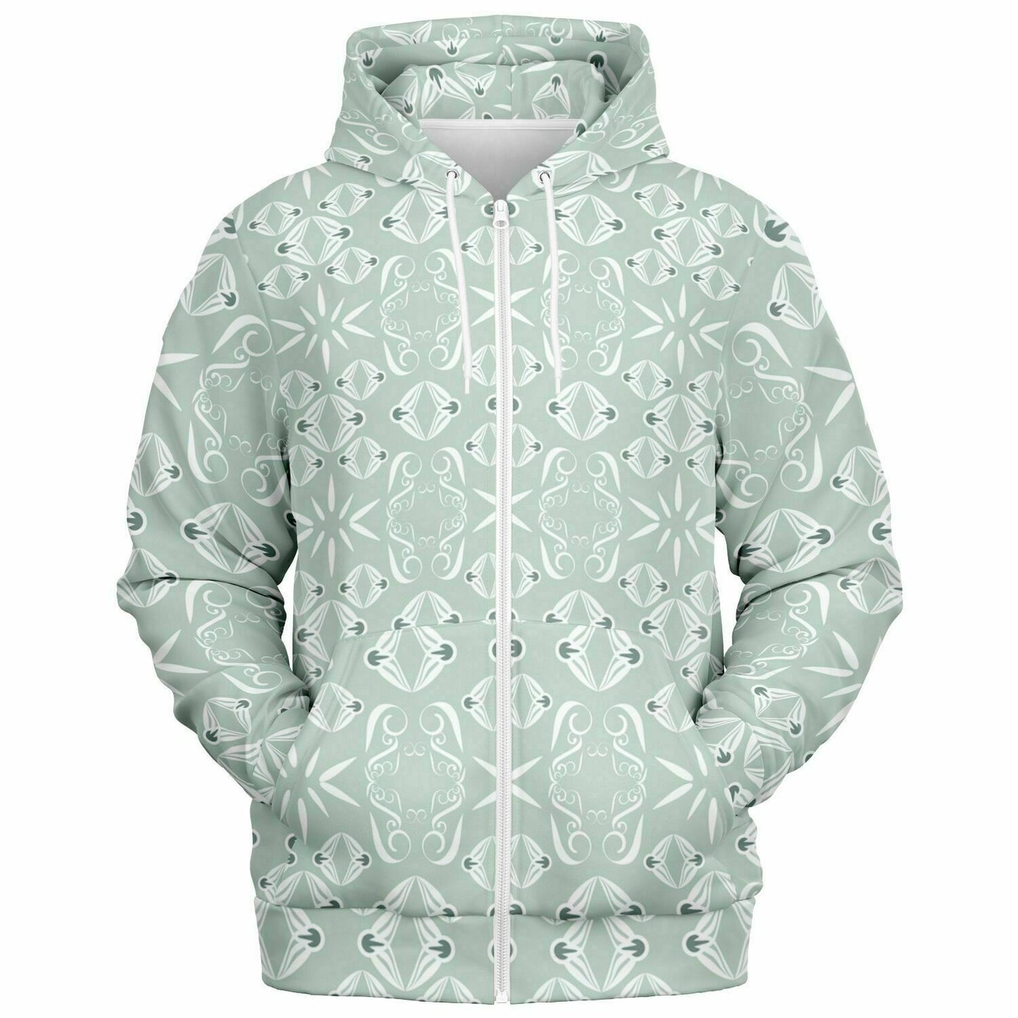 Fashion Zip-Up Hoodie - AOP  Kukloso Abstractical No 43 Sage on White - Free Shipping