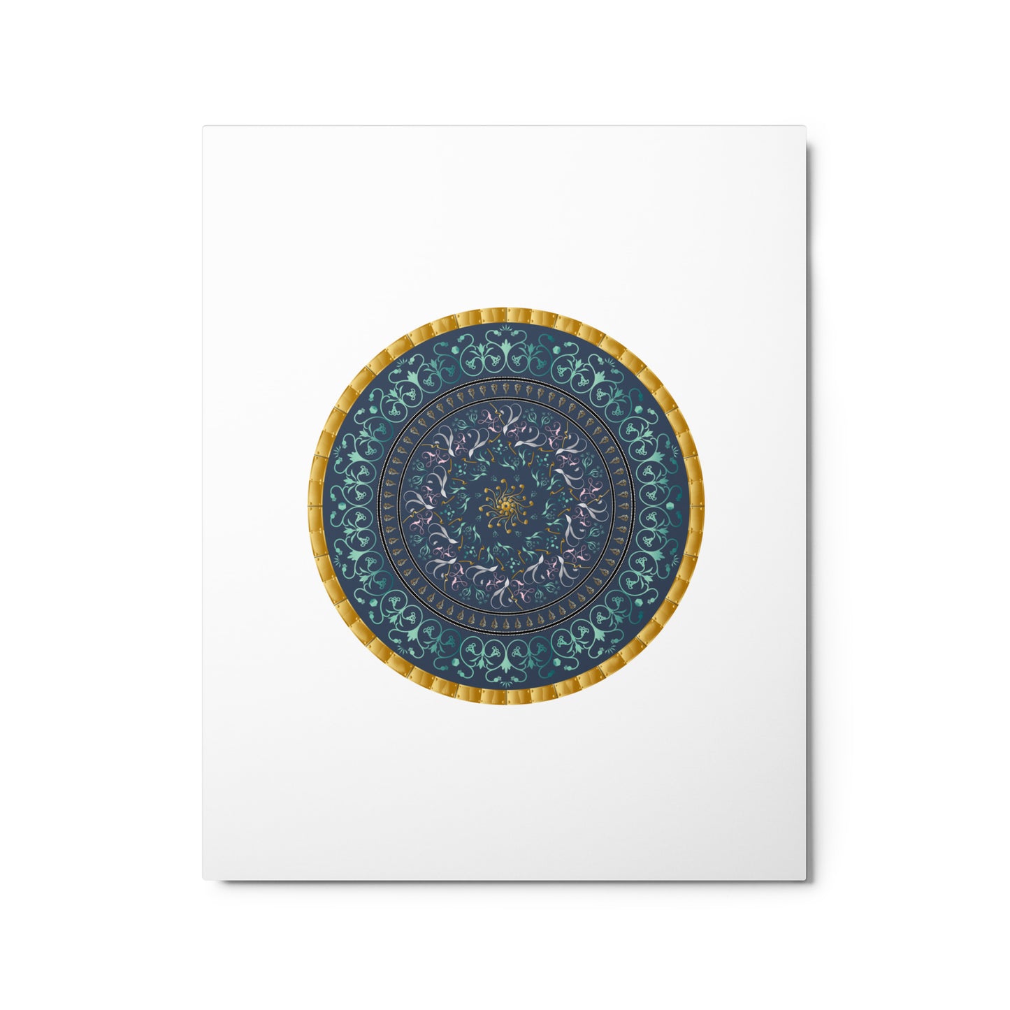 Metal prints Kuklos No 4495 Highly detailed Mandala, Gold & Aqua colors Free Shipping