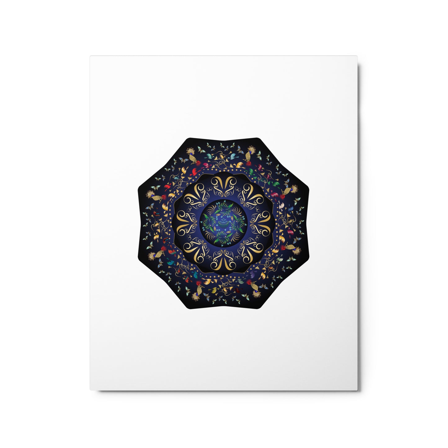 Metal prints Circumplexical No 3796 Intricate Six-sided Mandala - Navy Blue & Gold colors Free Shipping