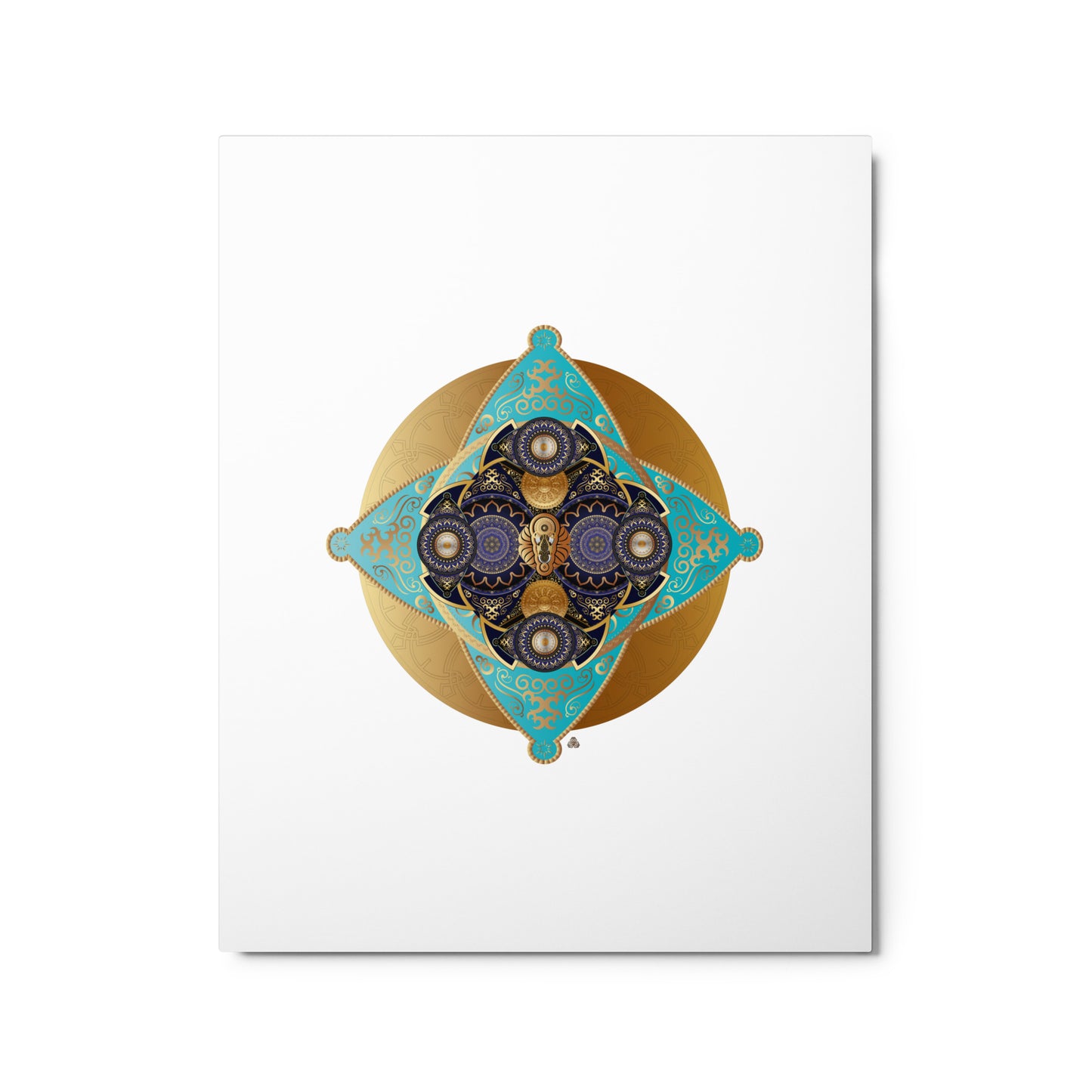 Metal prints Circumplexical No 4062 Mandala Pale Gold, Aqua & Navy Colors Free Shipping