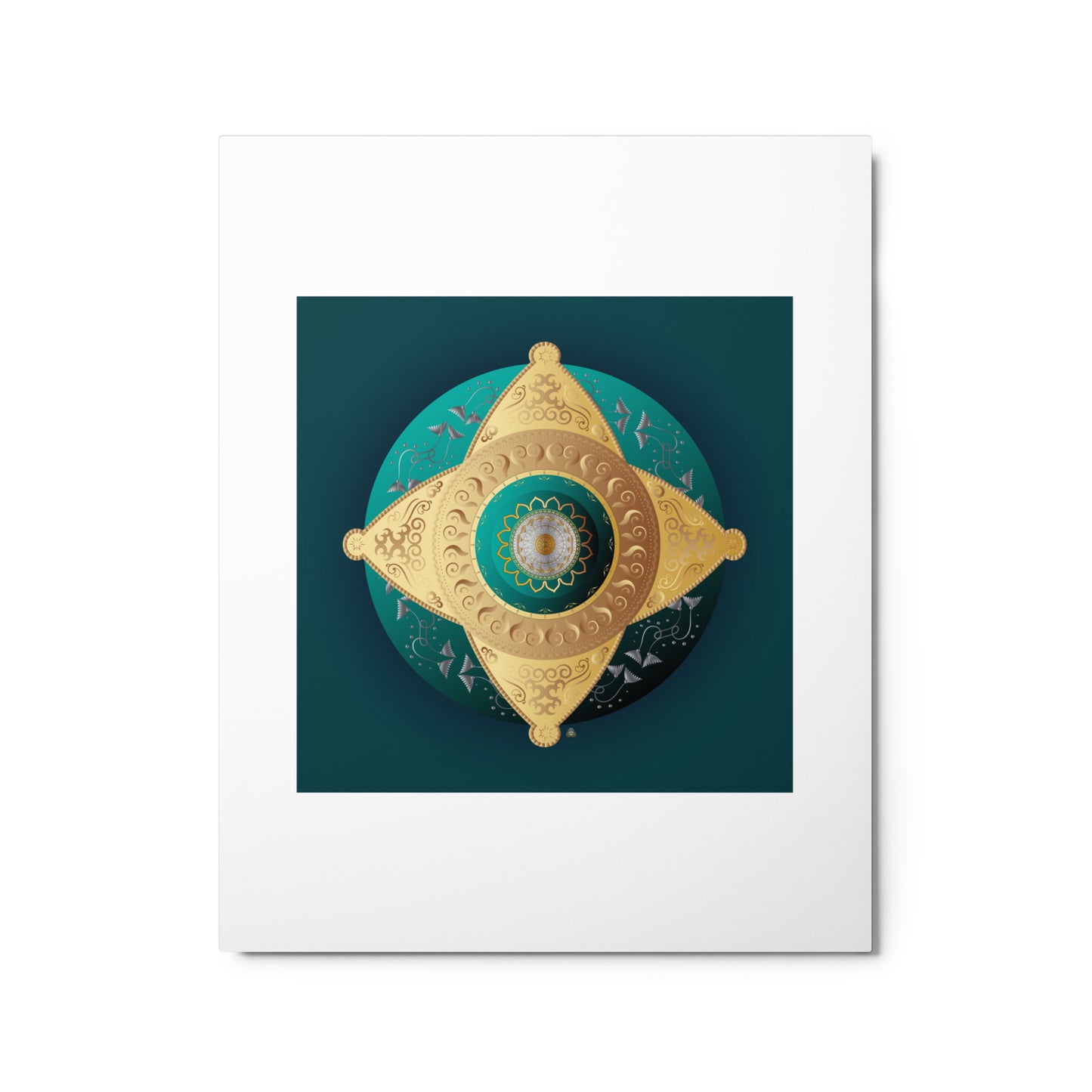 Metal prints Circumplexical No 4063 Mandala Pale Old Gold & Viridian Green color Free Shipping