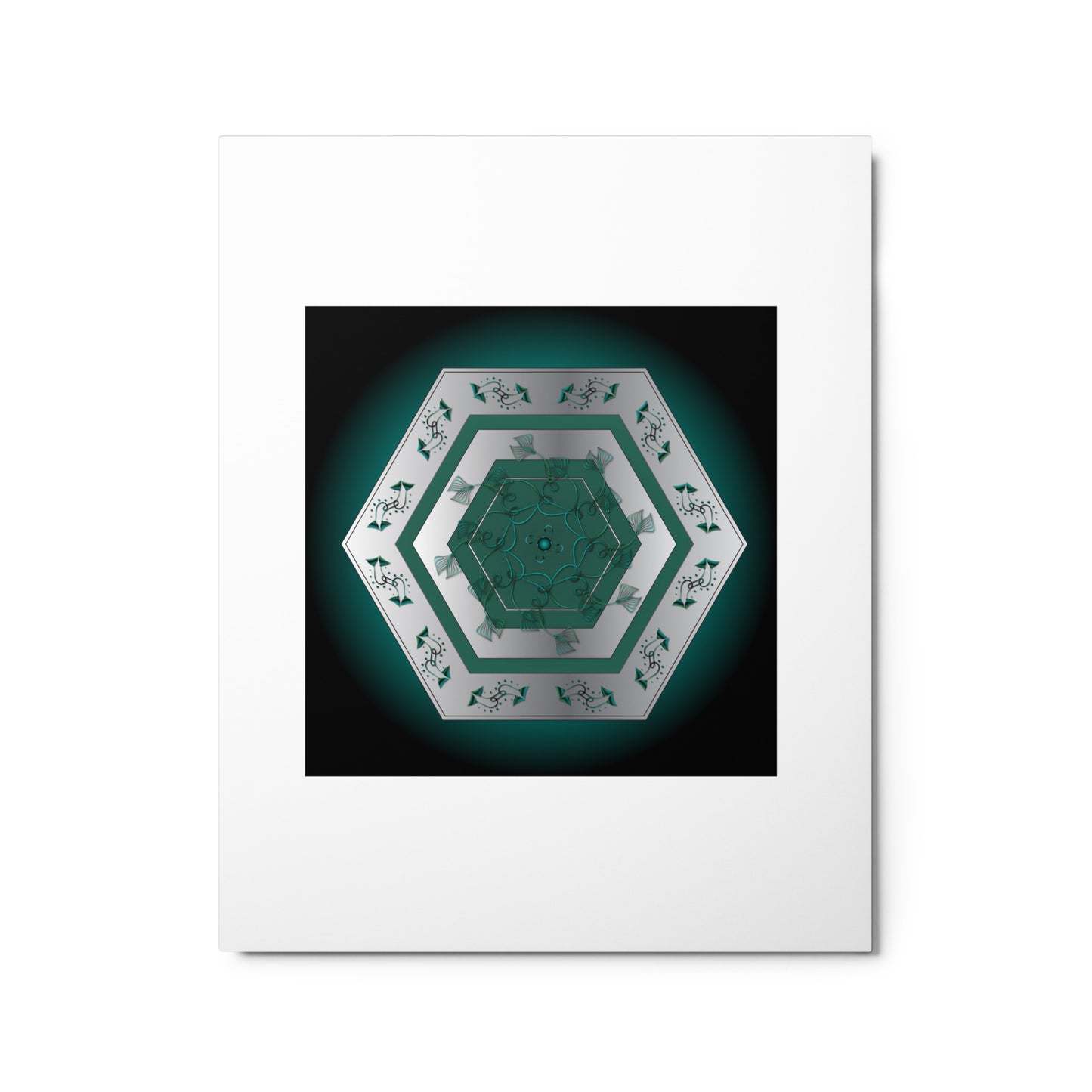 Metal prints Circumplexical No 4071 Mandala Viridian Green & Silver colors Free Shipping