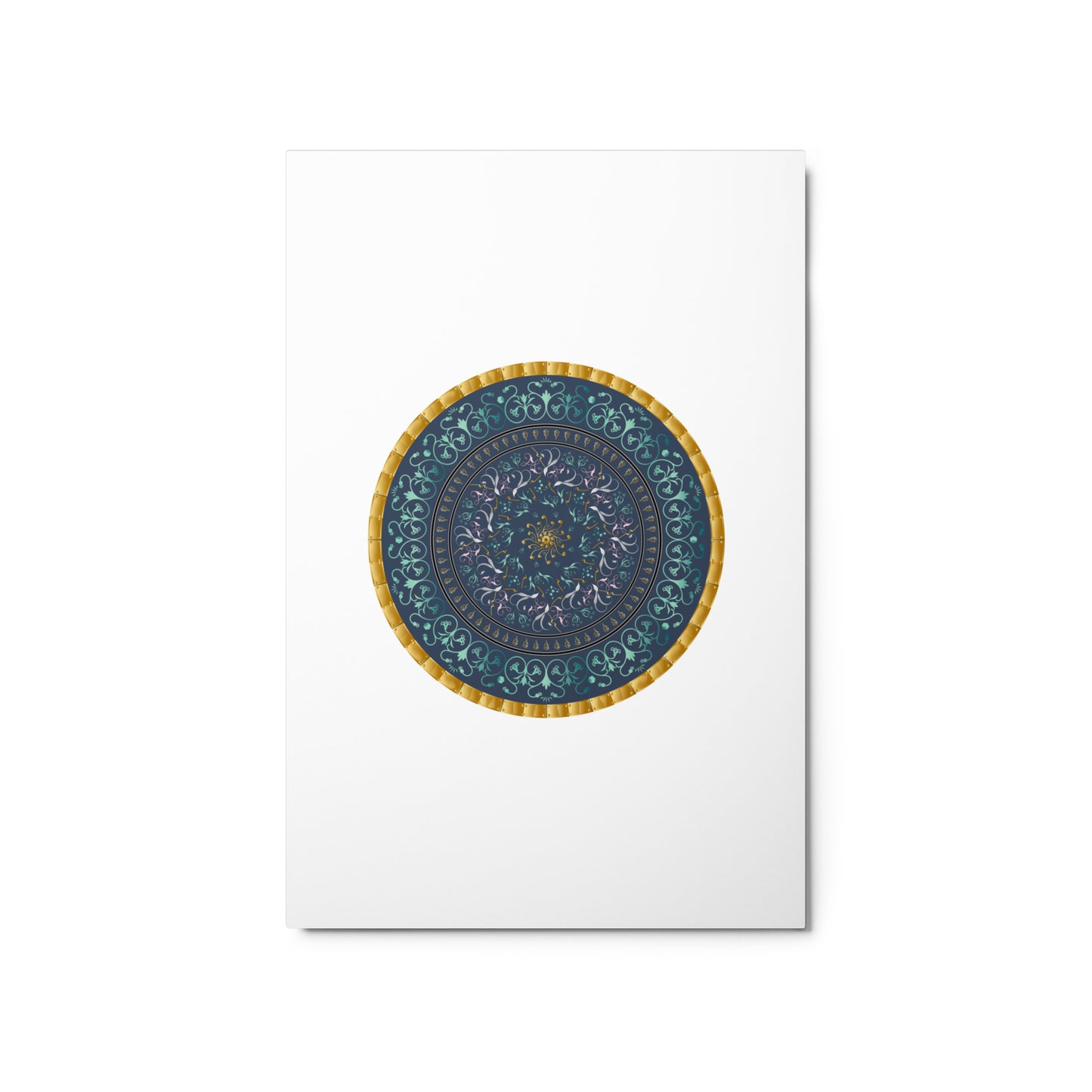 Metal prints Kuklos No 4495 Highly detailed Mandala, Gold & Aqua colors Free Shipping