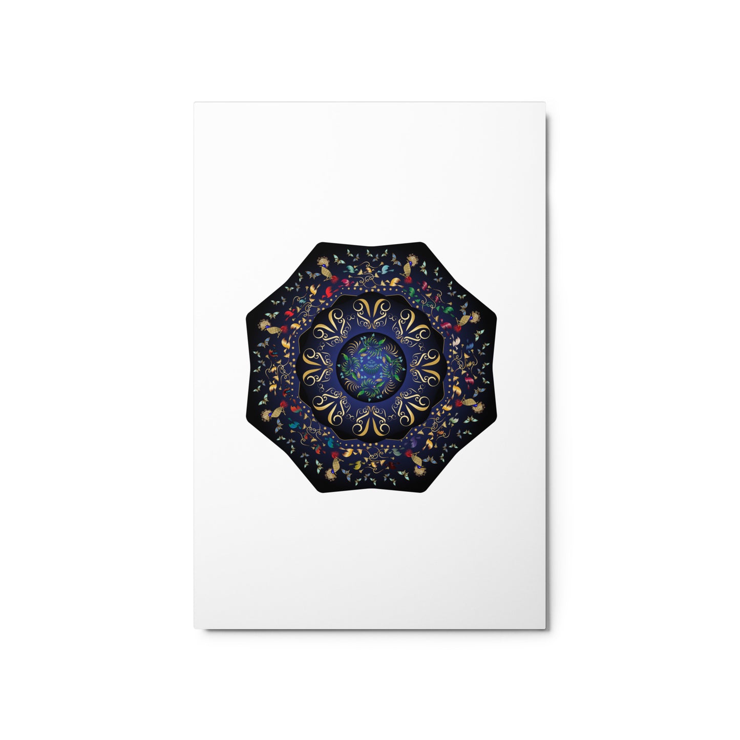 Metal prints Circumplexical No 3796 Intricate Six-sided Mandala - Navy Blue & Gold colors Free Shipping