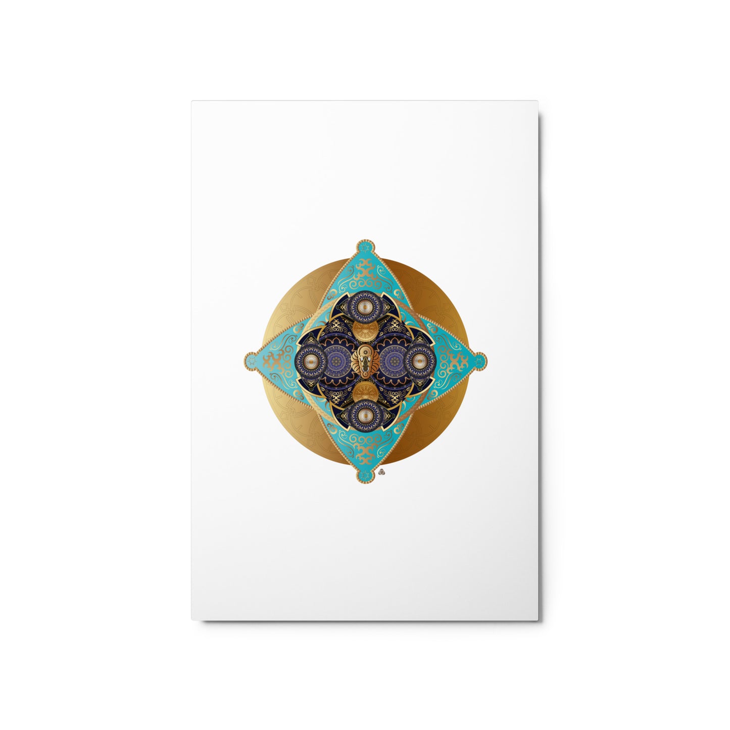 Metal prints Circumplexical No 4062 Mandala Pale Gold, Aqua & Navy Colors Free Shipping