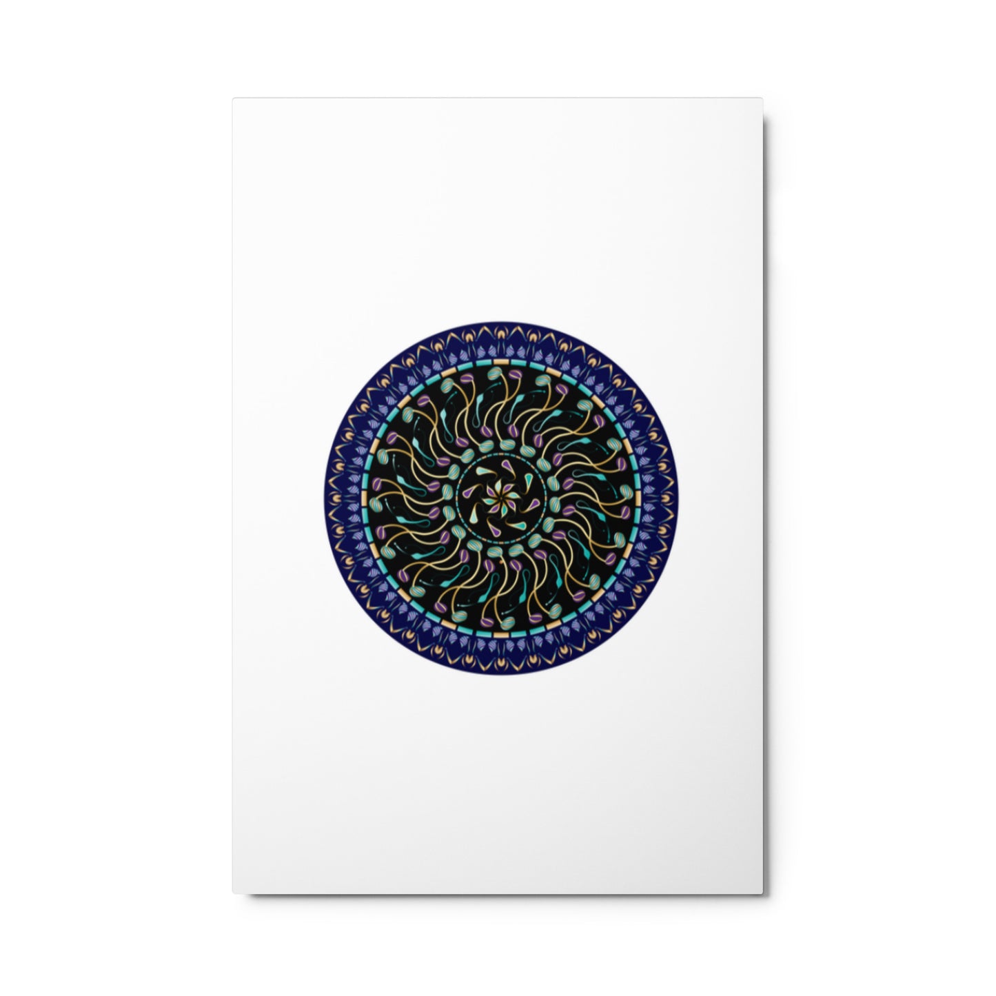 Metal prints Kuklos No 4488 Abstract Mandala Aqua, Blue & Gold colors Free Shipping