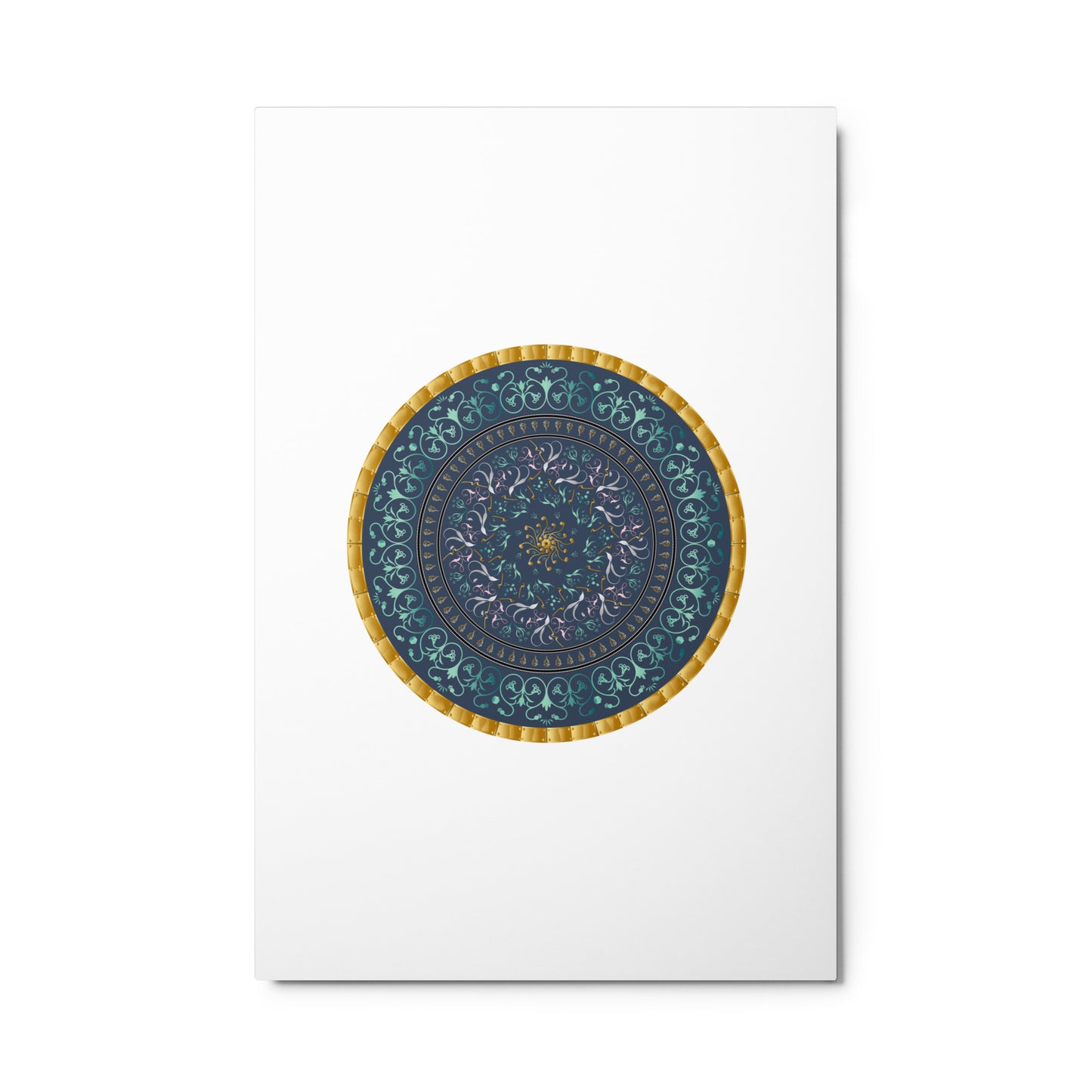 Metal prints Kuklos No 4495 Highly detailed Mandala, Gold & Aqua colors Free Shipping