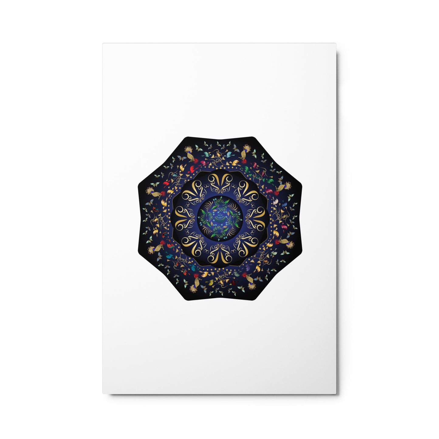 Metal prints Circumplexical No 3796 Intricate Six-sided Mandala - Navy Blue & Gold colors Free Shipping