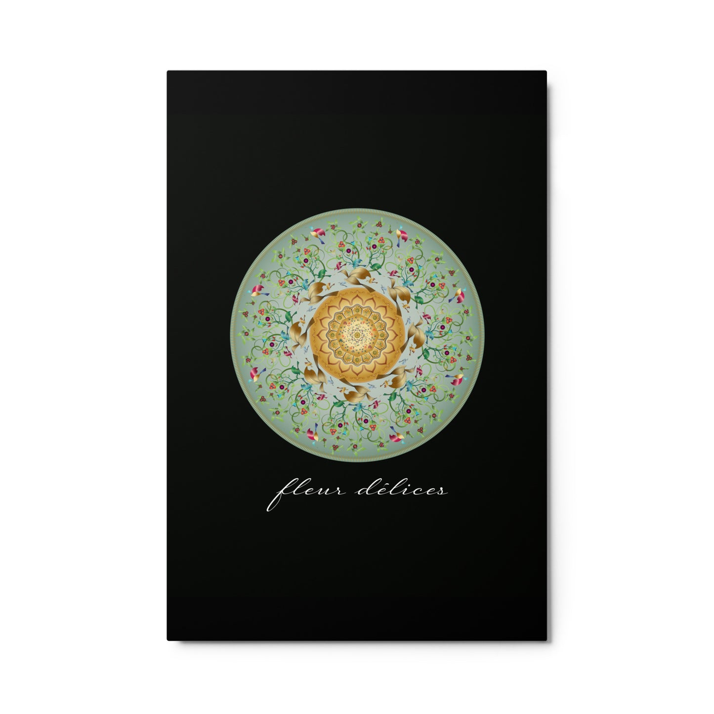 Metal print Circumplexical No 3953 Mandala -Nature/Floral - Green & Gold - Fleur Delices ( Flower Delights Free Shipping