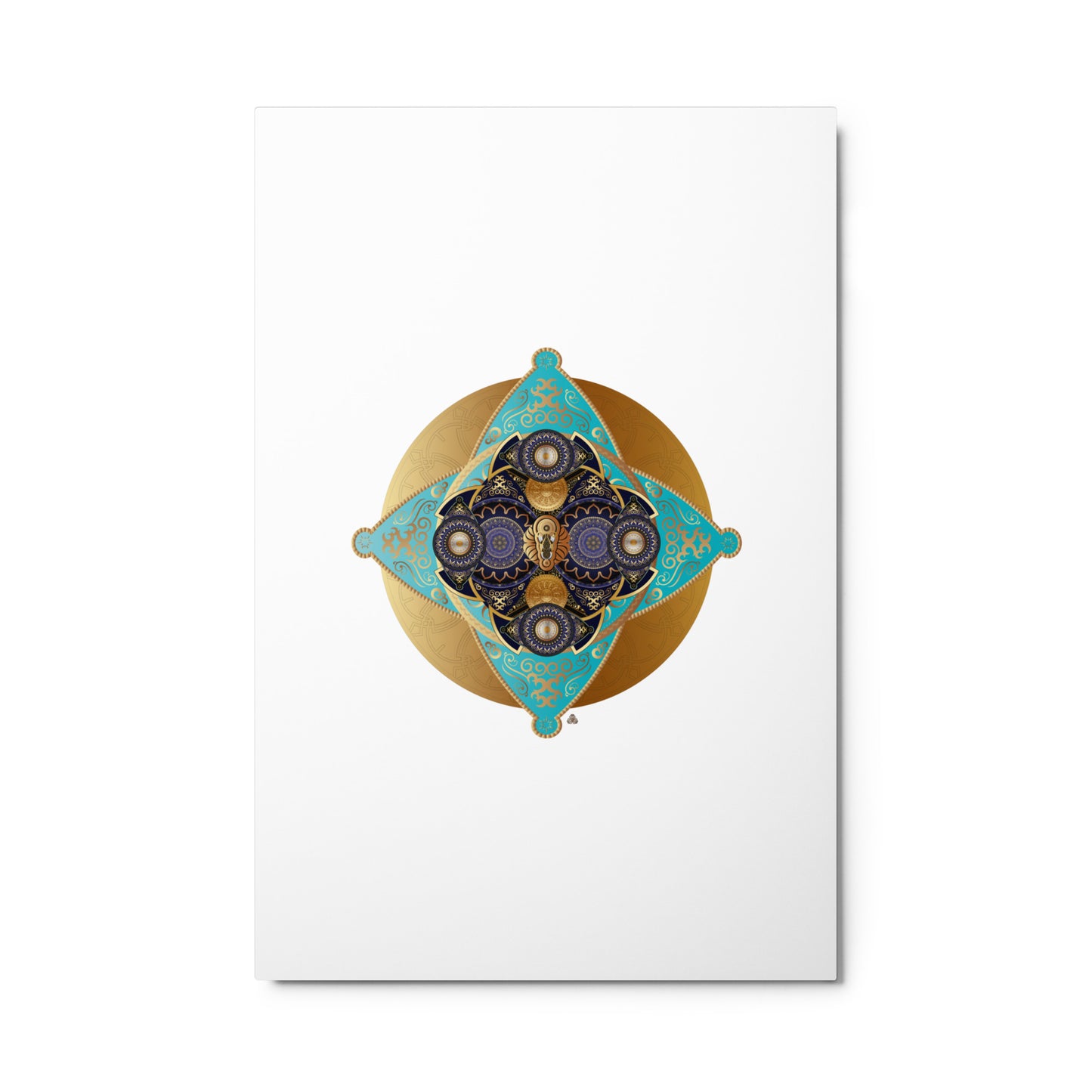 Metal prints Circumplexical No 4062 Mandala Pale Gold, Aqua & Navy Colors Free Shipping