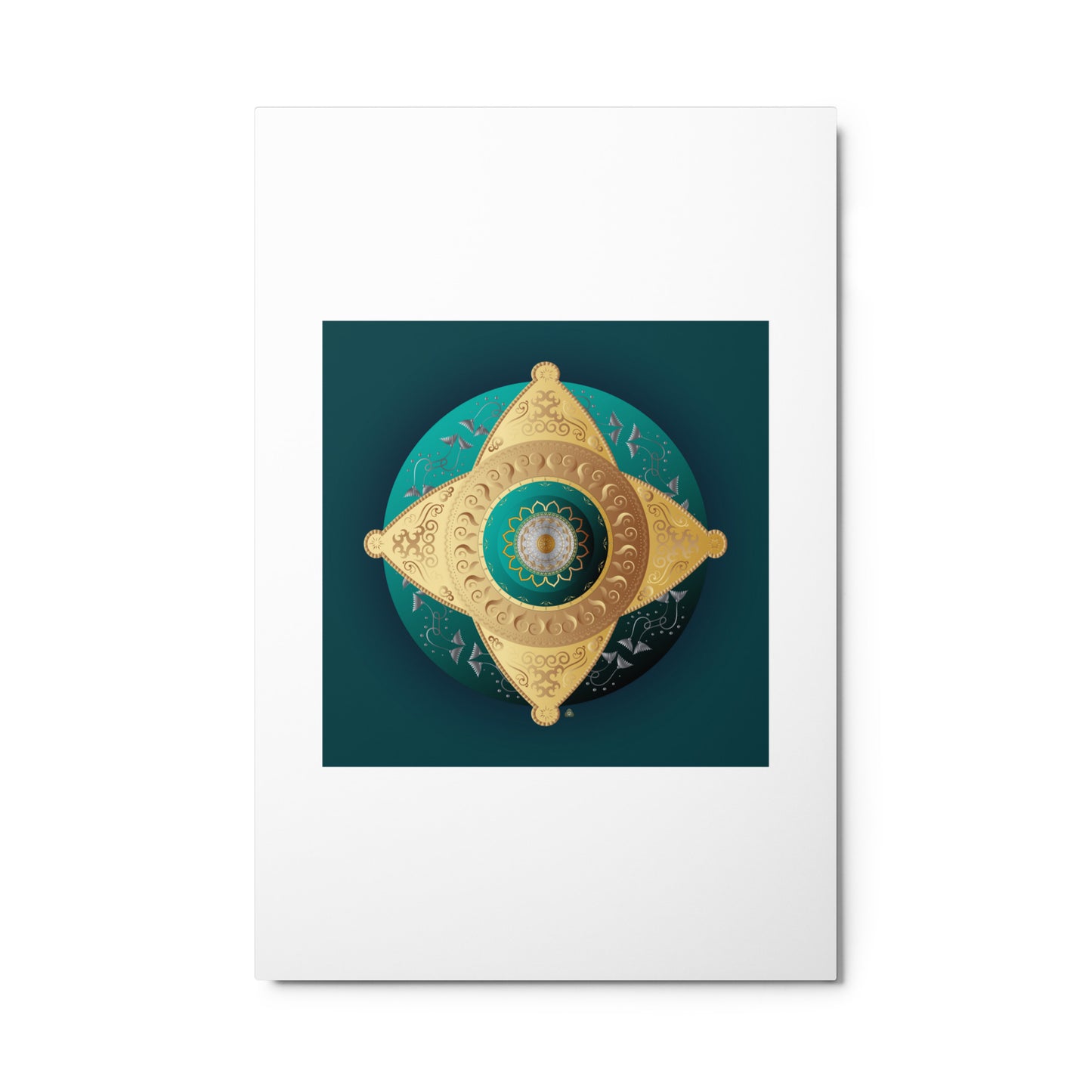 Metal prints Circumplexical No 4063 Mandala Pale Old Gold & Viridian Green color Free Shipping