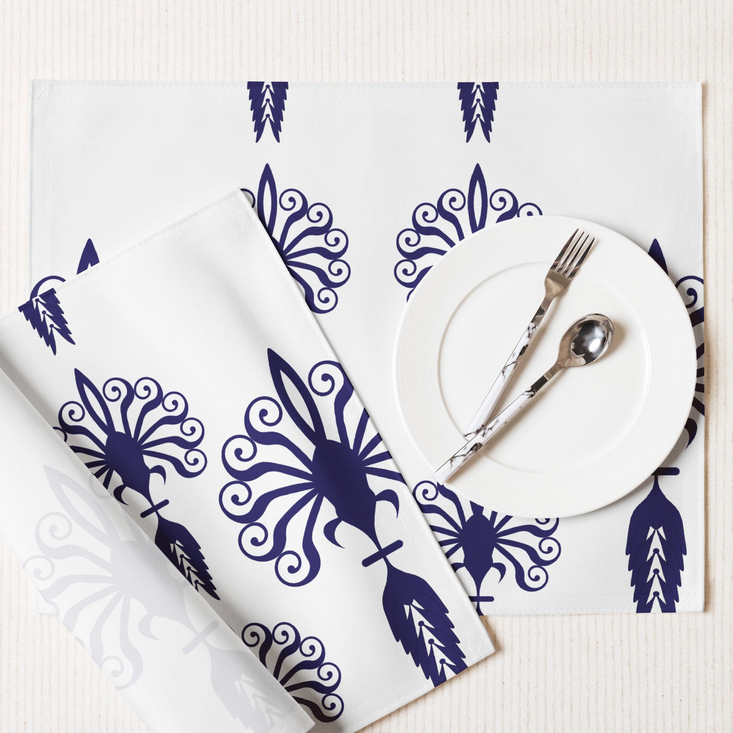 Placemat Set Kukloso Five Blue Fleurons - Free Shipping