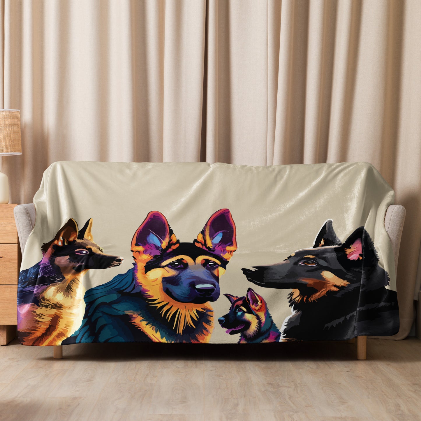 Sherpa blanket Kukloso Four German Sheperd Dogs 60"x80"  - Free Shipping