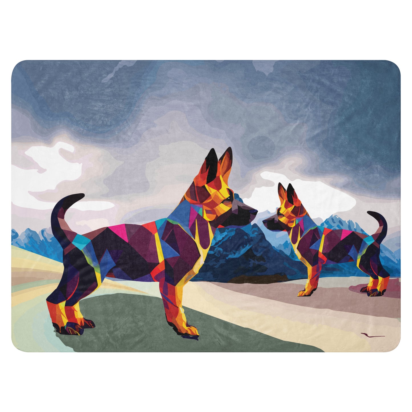 Sherpa blanket Kukloso Cubist German Sheperd Dog No 1 60"x80"  - Free Shipping