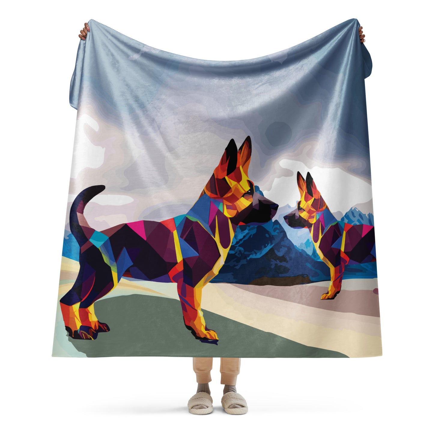 Sherpa blanket Kukloso Cubist German Sheperd Dog No 1 60"x80"  - Free Shipping