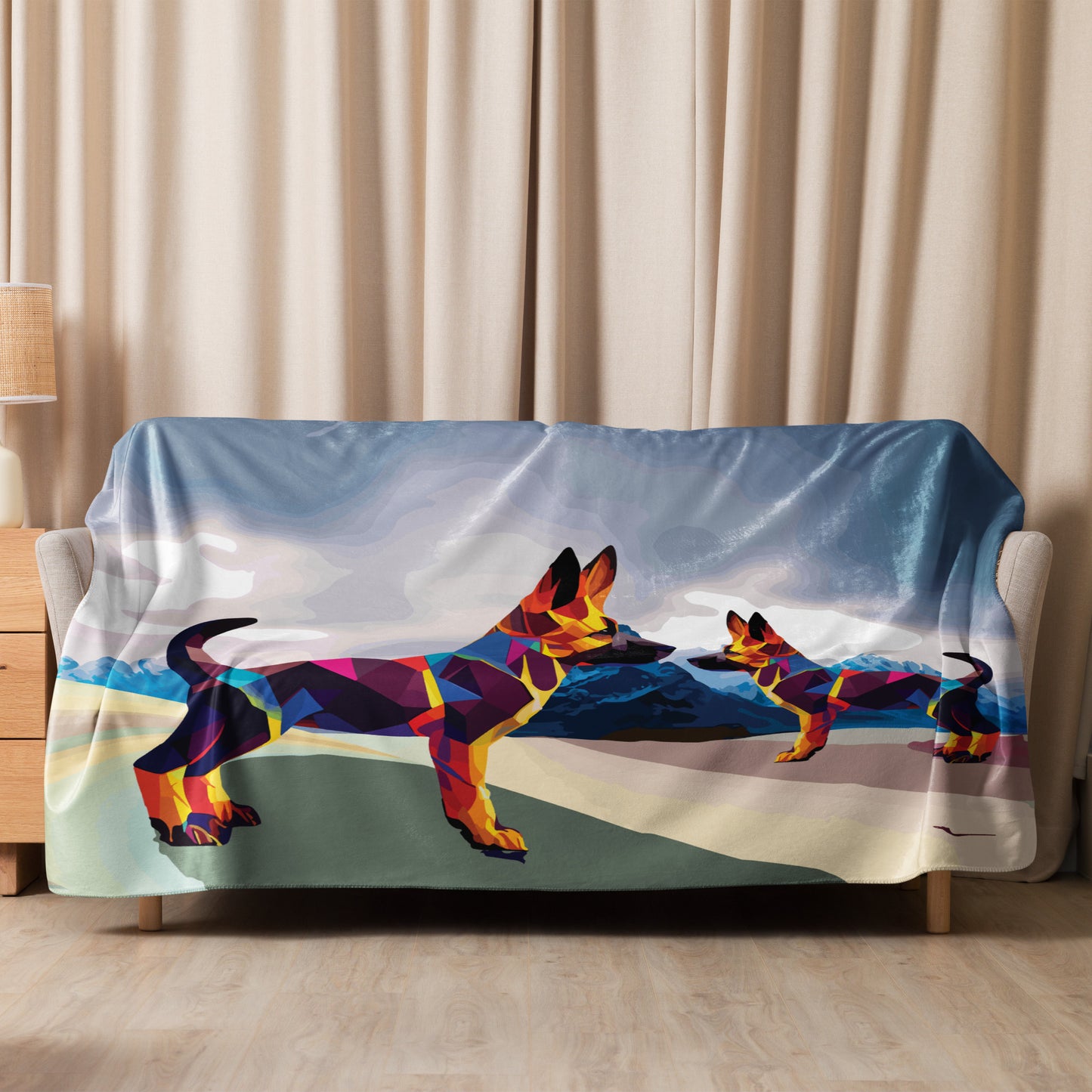 Sherpa blanket Kukloso Cubist German Sheperd Dog No 1 60"x80"  - Free Shipping