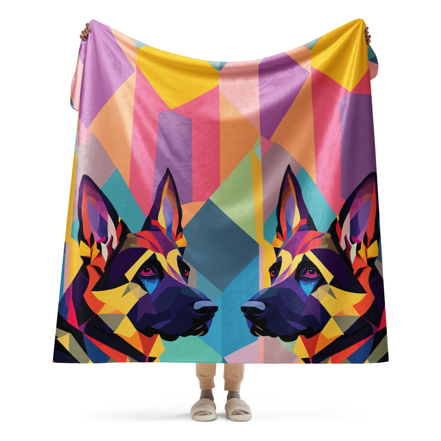 Sherpa blanket Kukloso Cubist German Sheperd Dog No 2 60"x80"  - Free Shipping