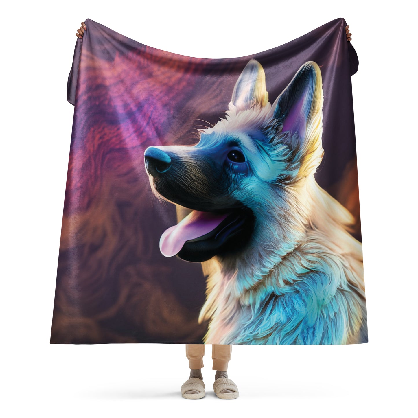 Sherpa blanket Kukloso German Sheperd Dog, White Puppy 60"x80"  - Free Shipping