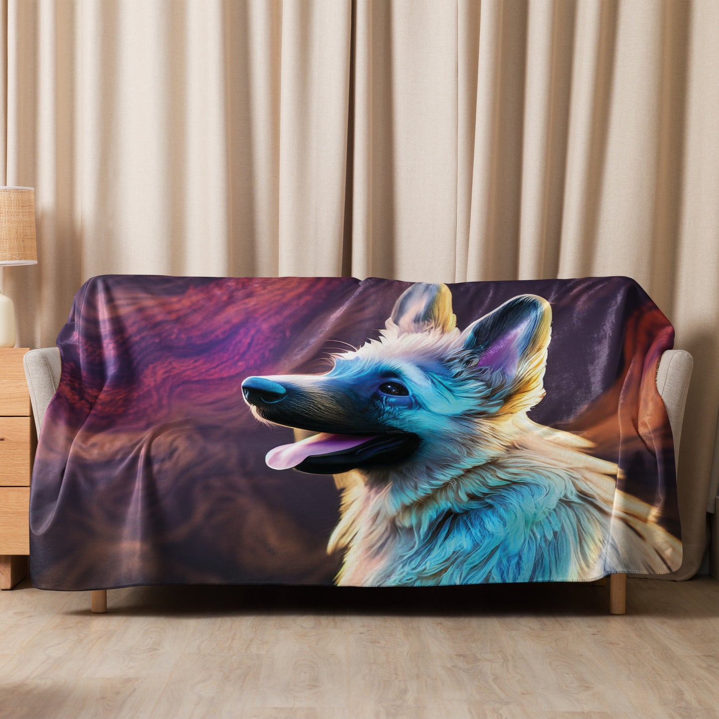 Sherpa blanket Kukloso German Sheperd Dog, White Puppy 60"x80"  - Free Shipping