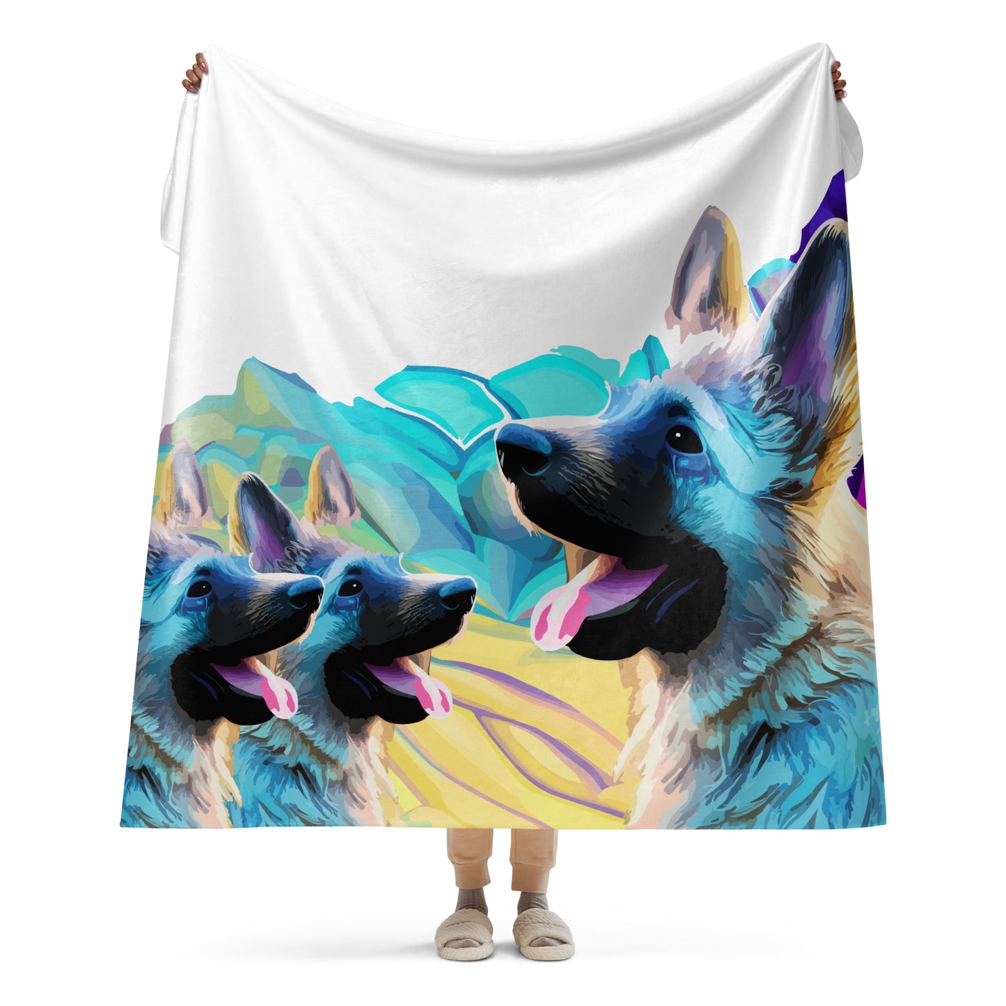 Sherpa blanket Kukloso Three German Sheperd Puppies 60"x80"  - Free Shipping