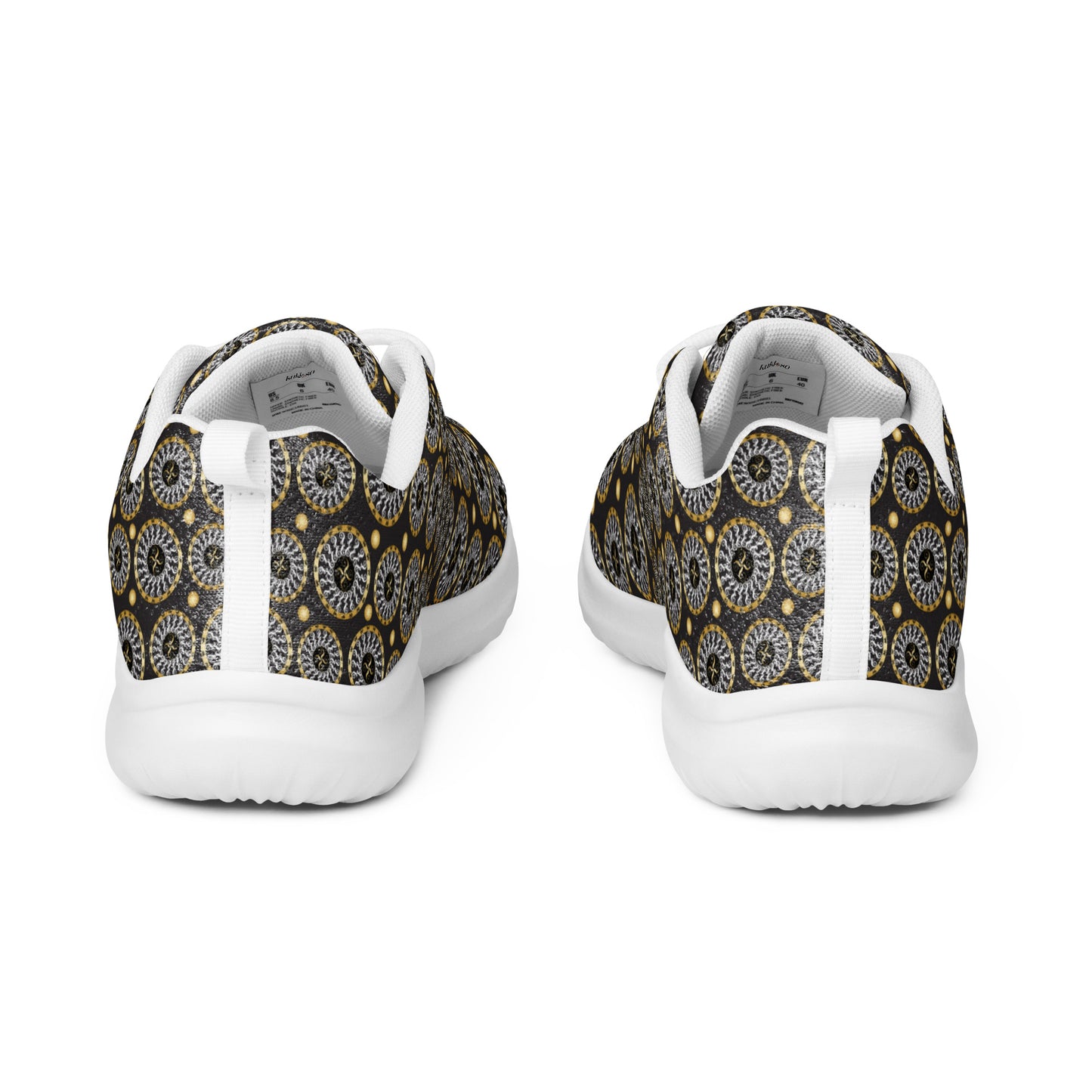 Women’s athletic shoes Kukloso Abstractical No 173 Gold/Silver Mini-Mandalas on Black - Free Shipping