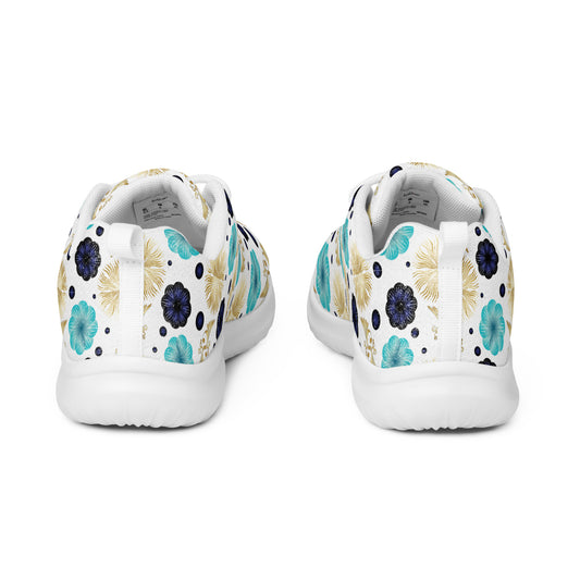 Women’s athletic shoes Kukloso Abstractical No 222 Aqua/Navy/Gold Mini-Mandalas on White - Free Shipping