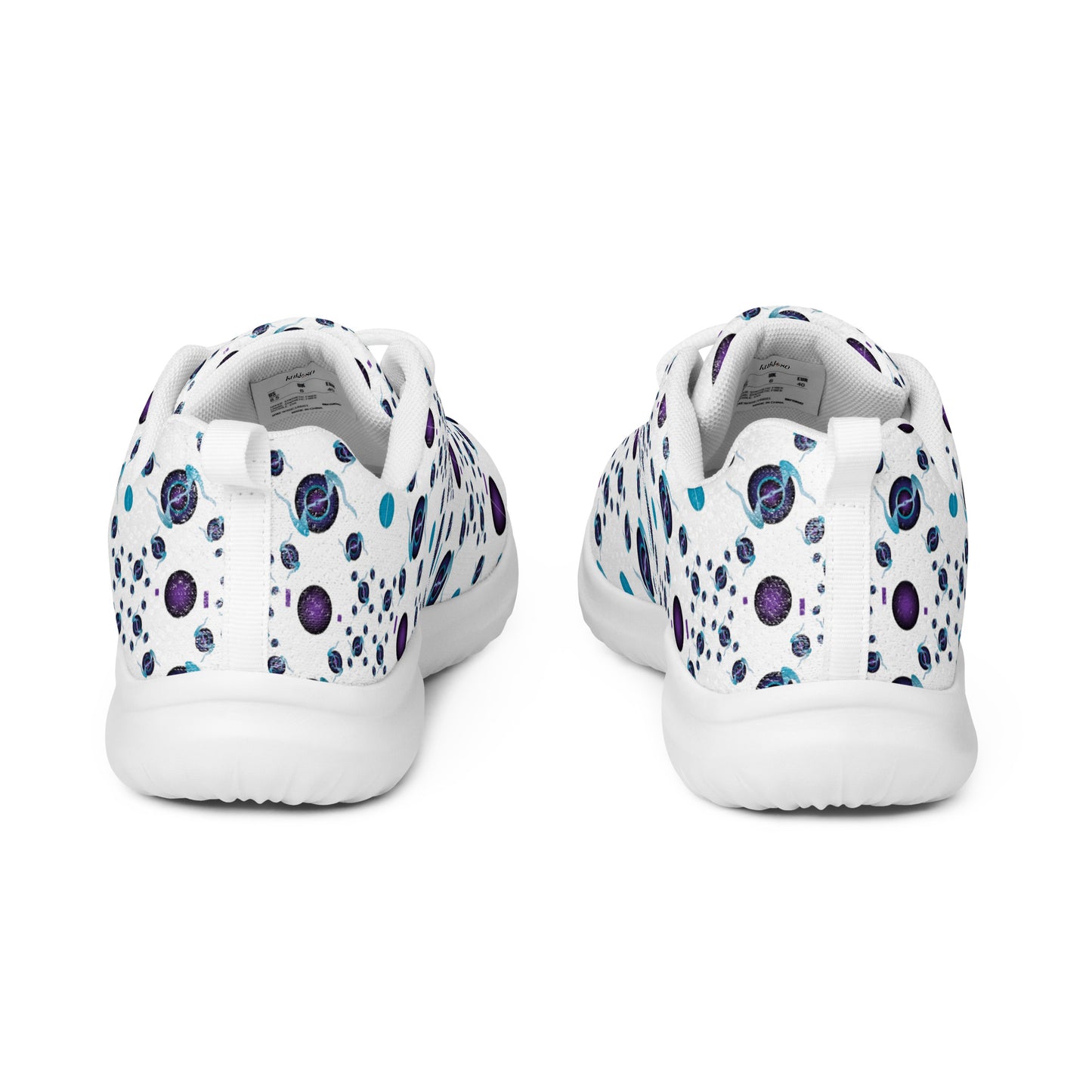 Women’s athletic shoes Kukloso Abstractical No 225 Aqua/Navy Mini-Mandalas on White - Free Shipping