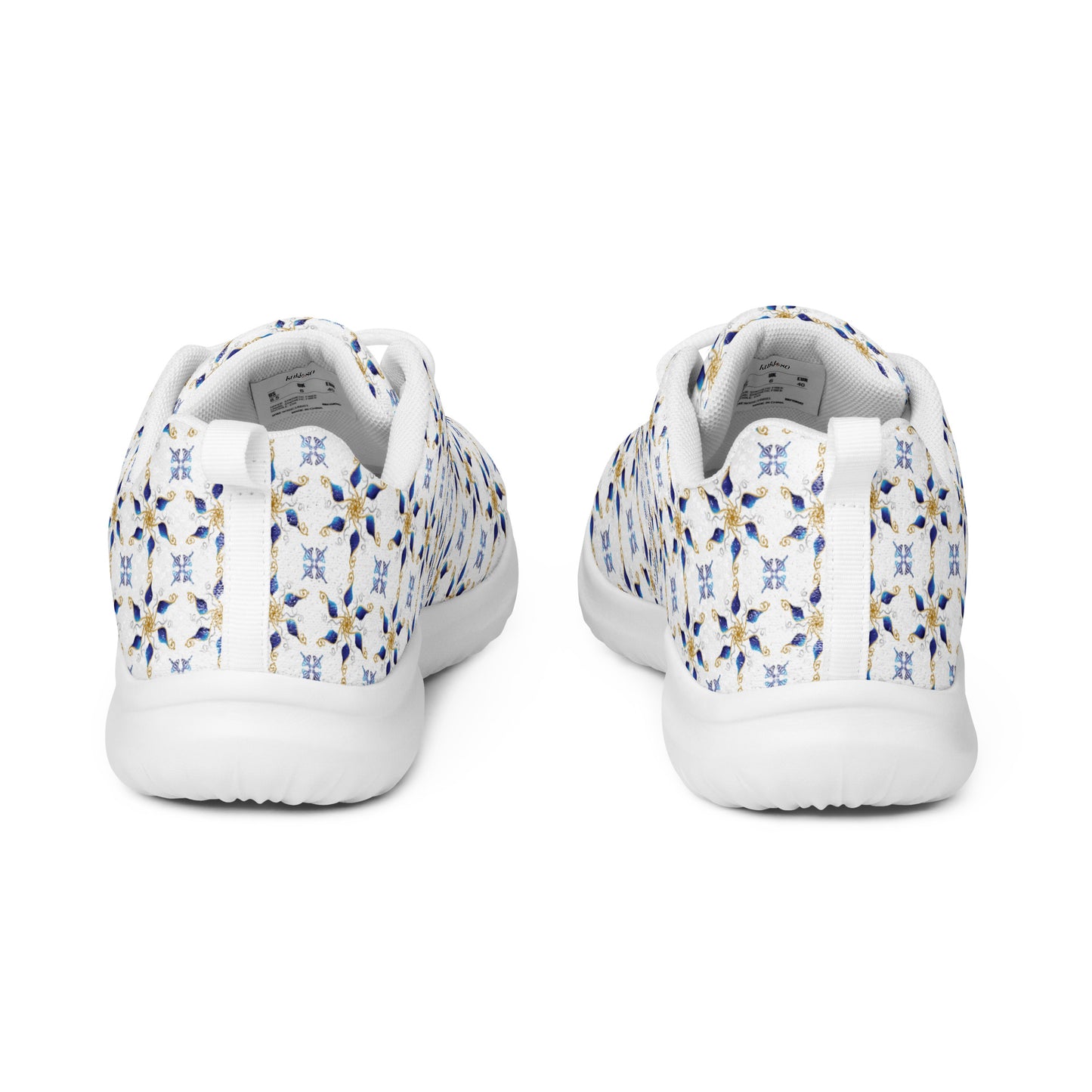 Women’s athletic shoes Kukloso AG No 7 Navy/Gold Mini-Mandalas on White - Free Shipping