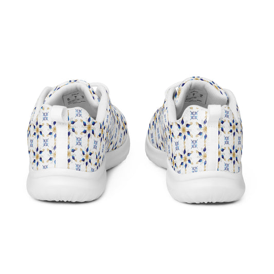 Women’s athletic shoes Kukloso AG No 7 Navy/Gold Mini-Mandalas on White - Free Shipping