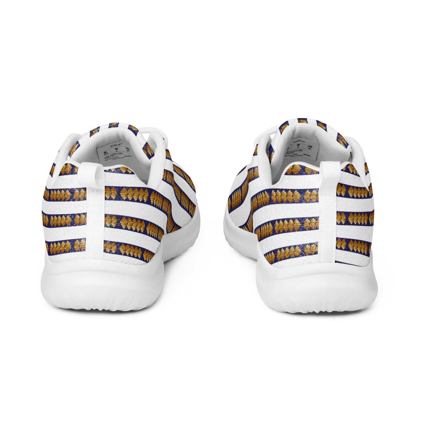 Women’s athletic shoes Kukloso FS No 6 - Gold Shapes on Navy Stripes on White - Free Shipping