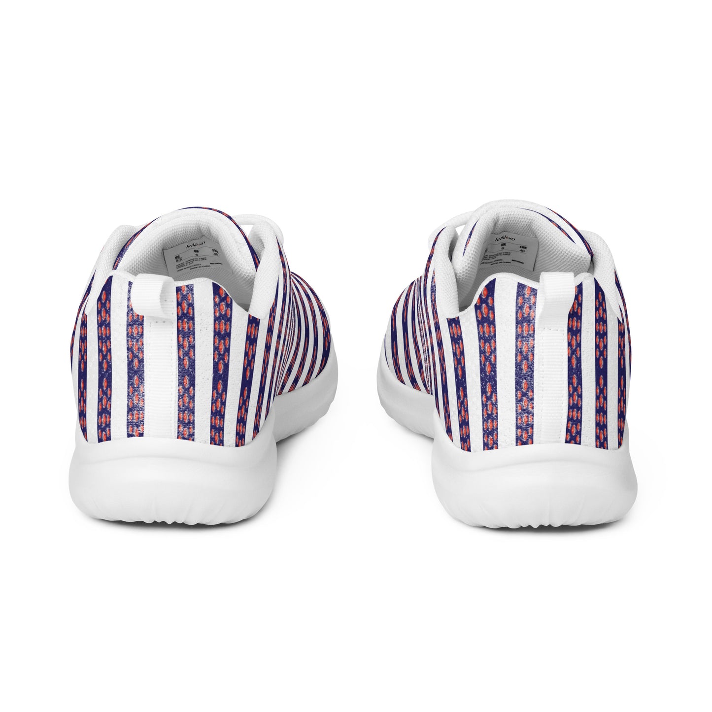 Women’s athletic shoes Kukloso FS No 12 Red Orbs on Blue Stripes on White - Free Shipping