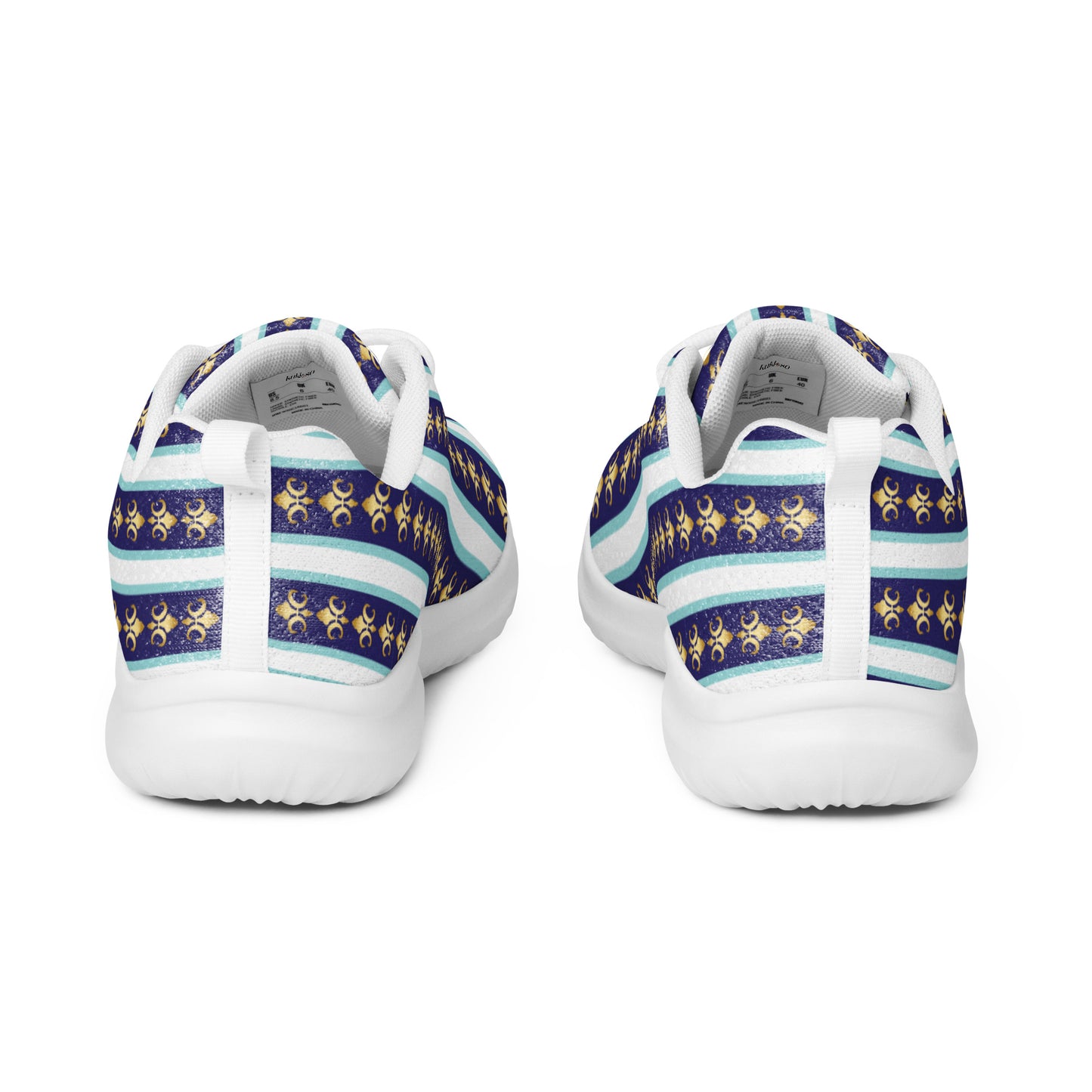 Women’s athletic shoes Kukloso FS No 58 Gold Fleur de lys - Navy Stripes on White - Free Shipping