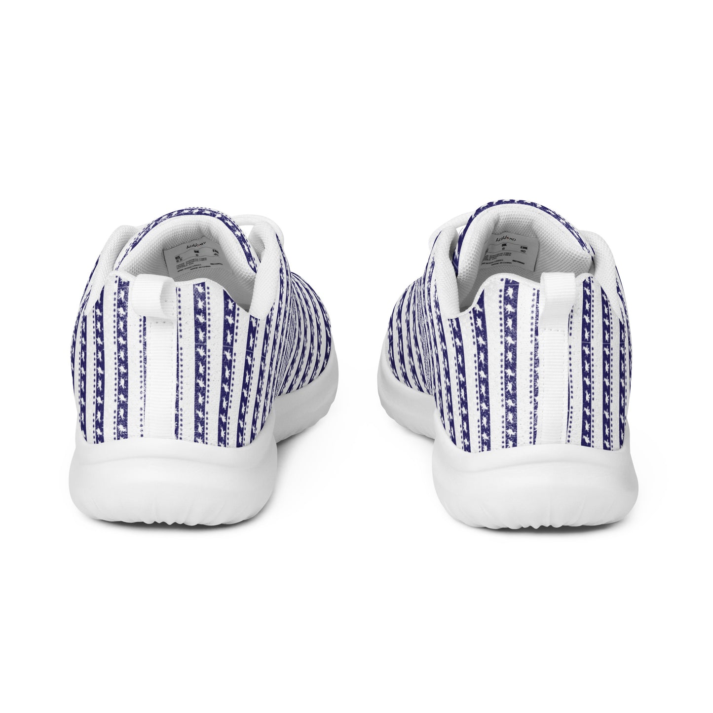 Women’s athletic shoes Kukloso Happy Ganesh (Elephant) Blue Stripes on White - Free Shipping