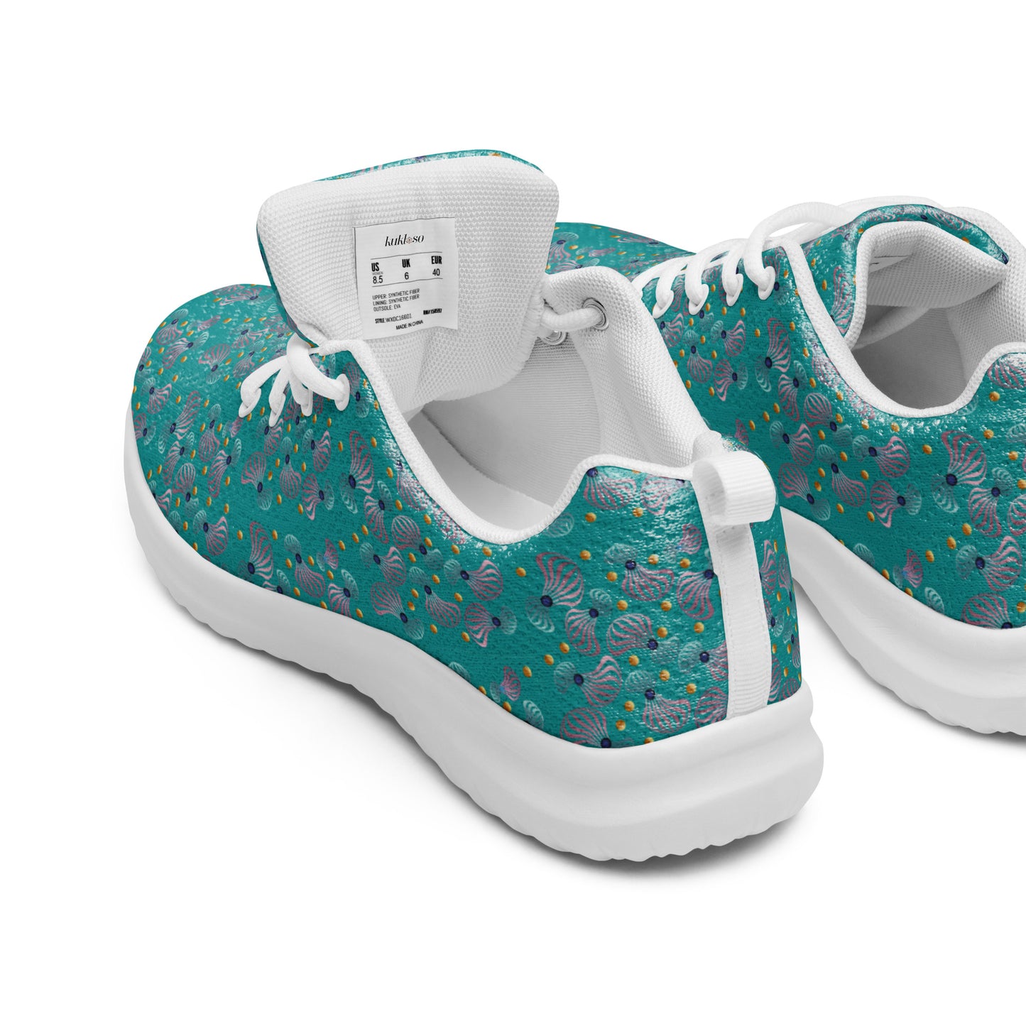 Women’s athletic shoes Kukloso Whimsical No 83 Pink/Aqua/Navy Spirials on Turquoise - Free Shipping