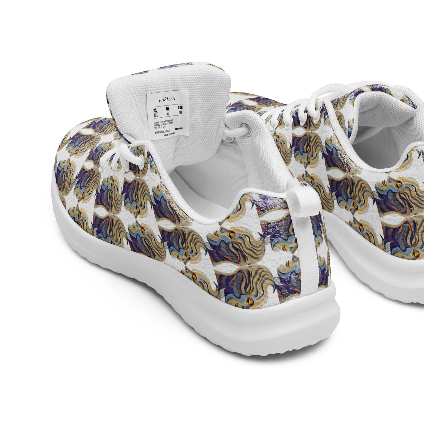 Women’s athletic shoes Kukloso Cubist Faces No 1 Small Pattern on White- Free Shipping