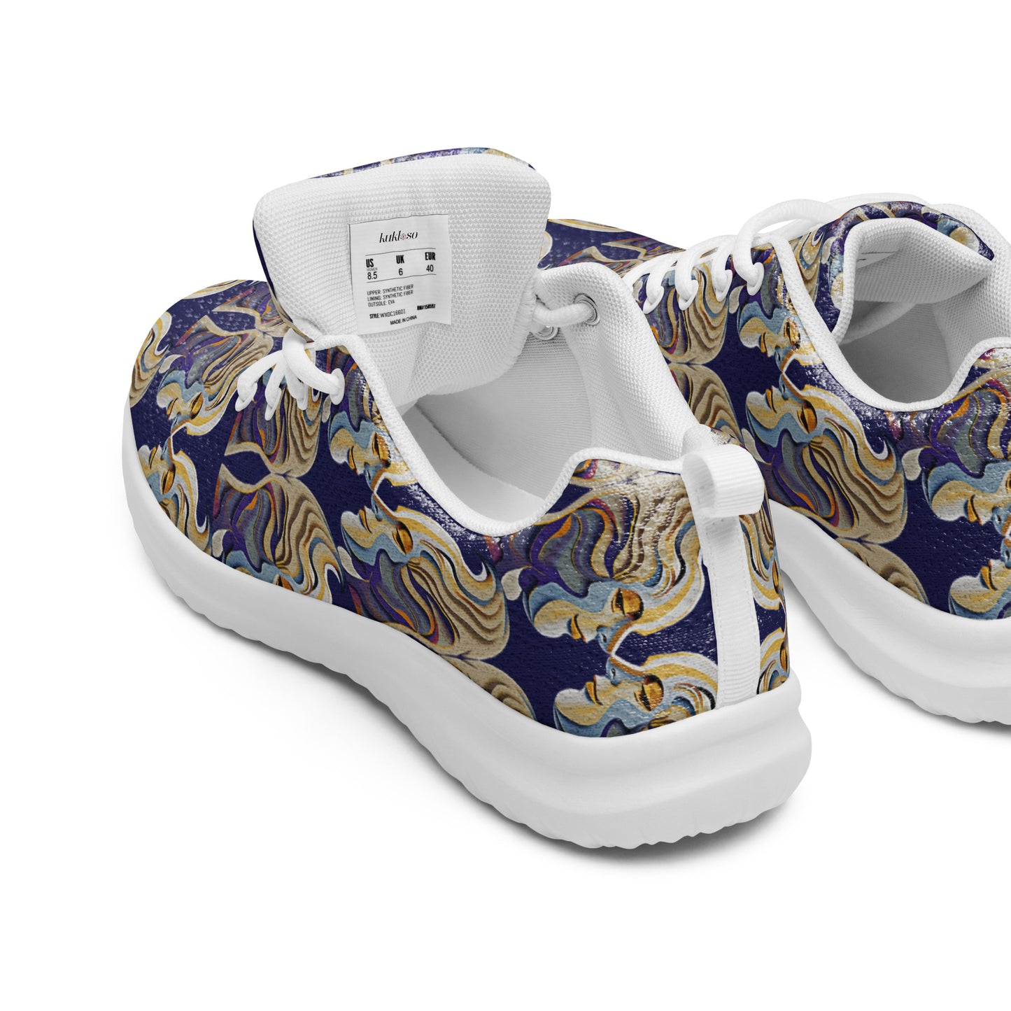 Women’s athletic shoes Kukloso Cubist Faces No 1 Large Pattern on Navy- Free Shipping