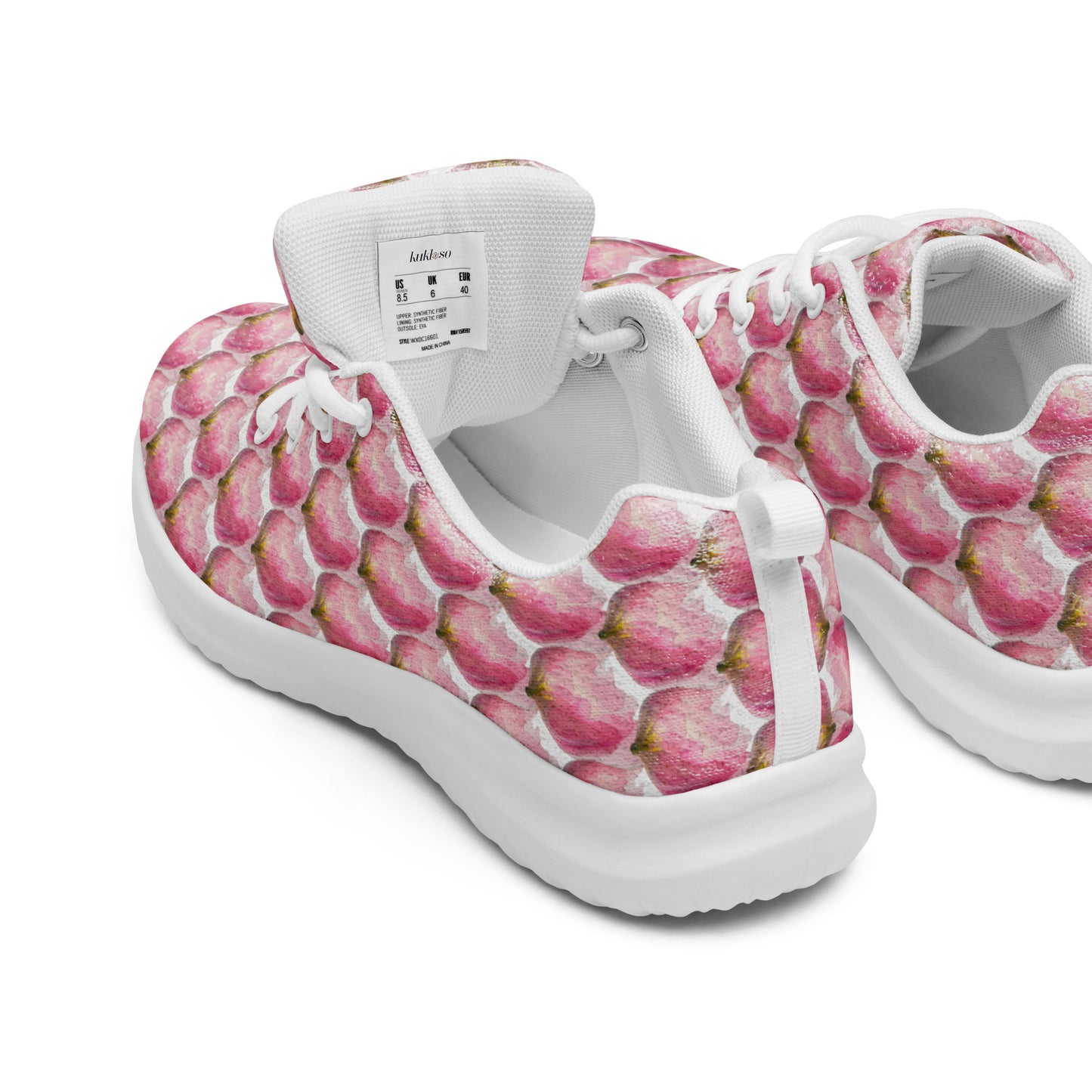 Women’s athletic shoes Women’s lace-up canvas shoes Kukloso Les tulipes Pink on White - Free Shipping