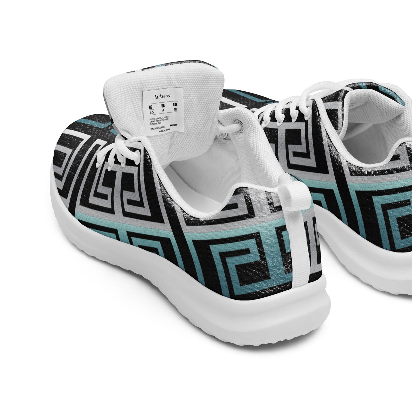 Women's Athletic shoes Kukloso Greek Border No 16 Silver/Aqua on Black - Free Shipping