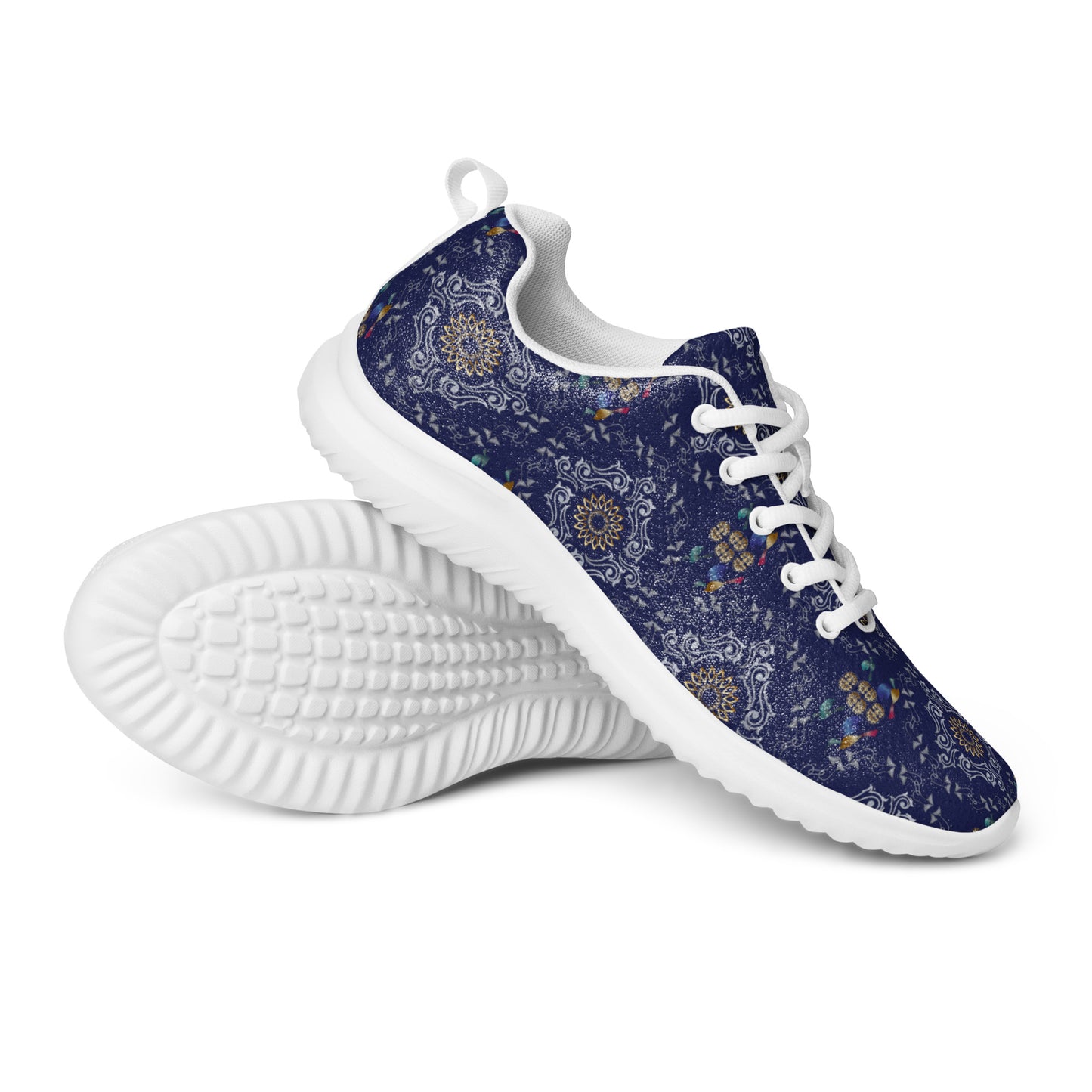 Women’s athletic shoes Kukloso Abstractical No 46 Silver/Gold Mandala Shapes on Navy - Free Shipping