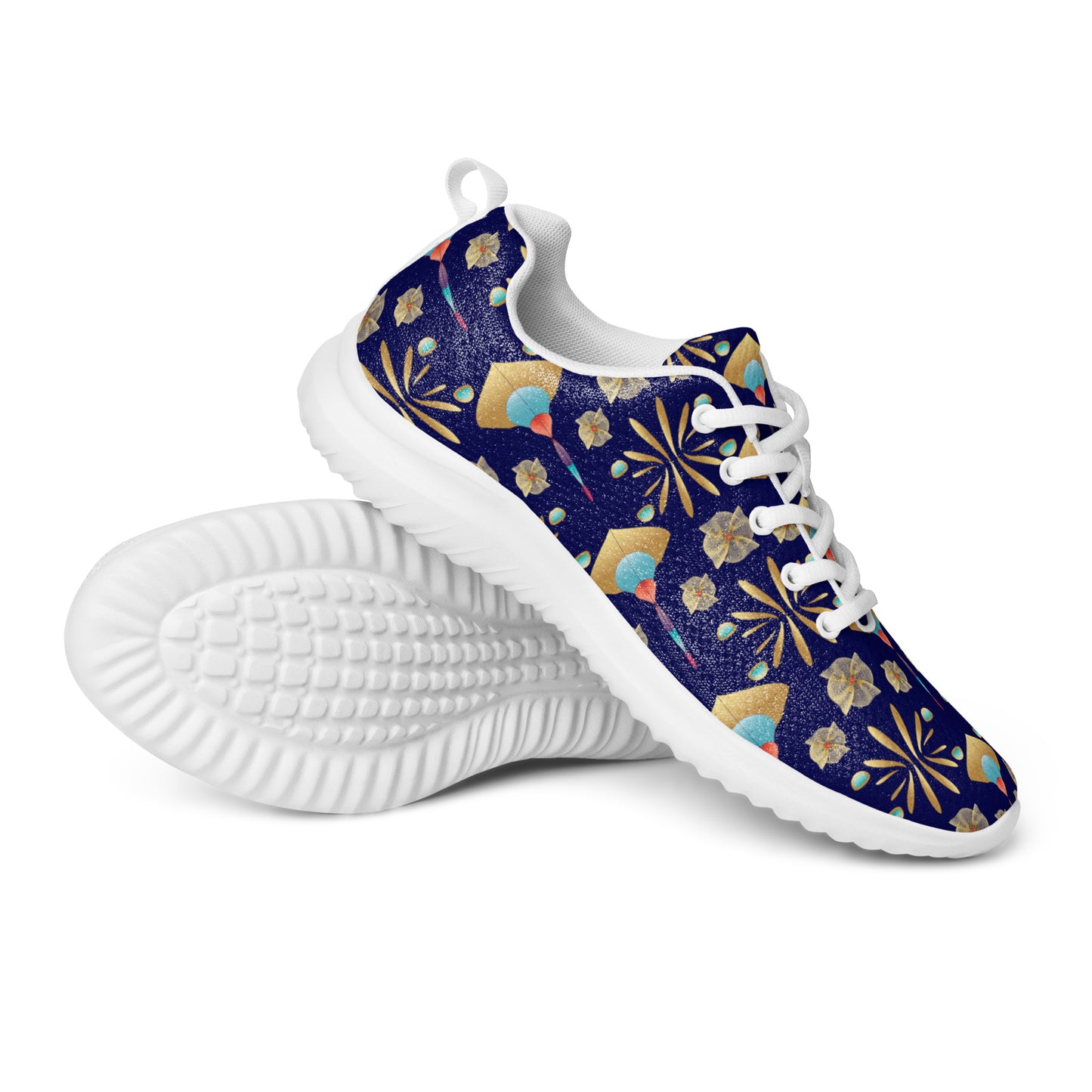 Women’s athletic shoes Kukloso Abstractical No 55 Gold Shapes on Navy - Free Shipping
