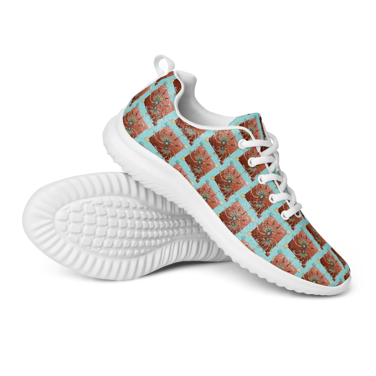 Women’s athletic shoes Kukloso Abstractical No 61 Copper Mandala Squares on Aqua - Free Shipping