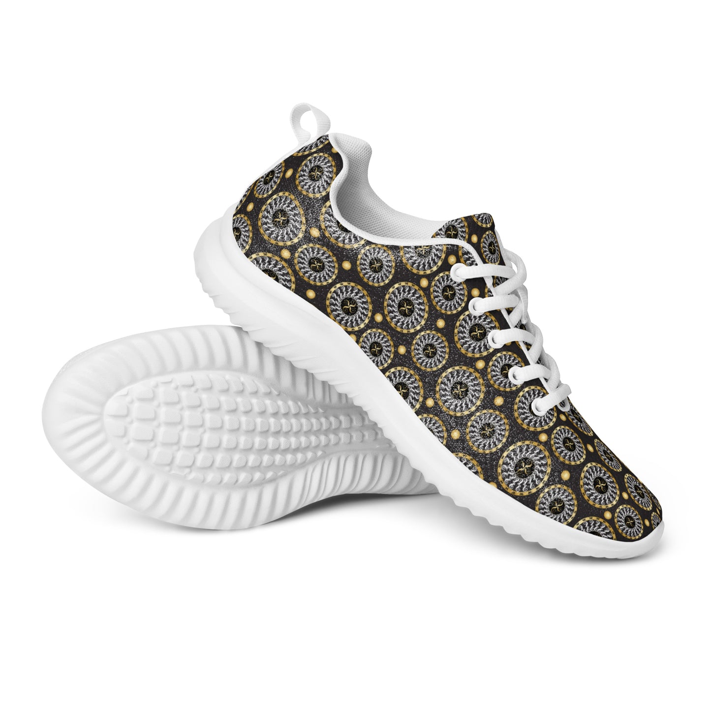 Women’s athletic shoes Kukloso Abstractical No 173 Gold/Silver Mini-Mandalas on Black - Free Shipping