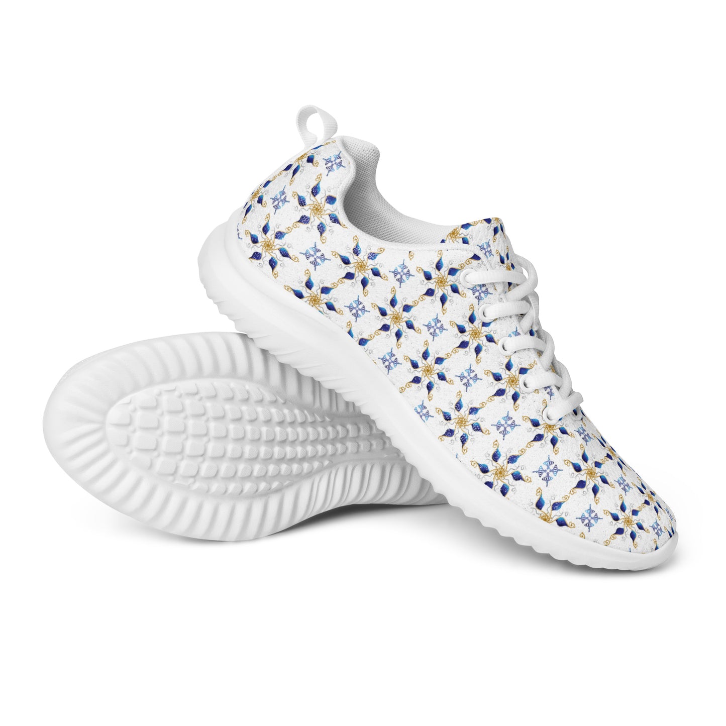 Women’s athletic shoes Kukloso AG No 7 Navy/Gold Mini-Mandalas on White - Free Shipping