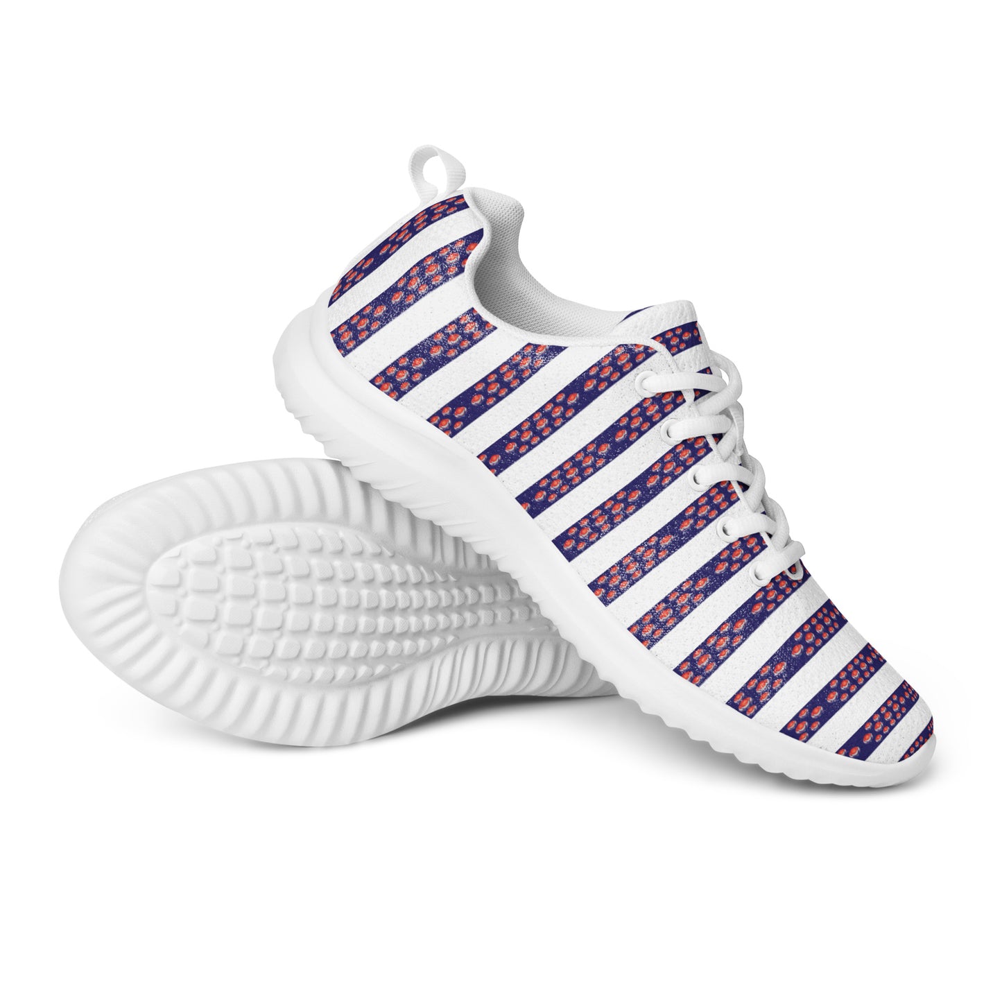 Women’s athletic shoes Kukloso FS No 12 Red Orbs on Blue Stripes on White - Free Shipping