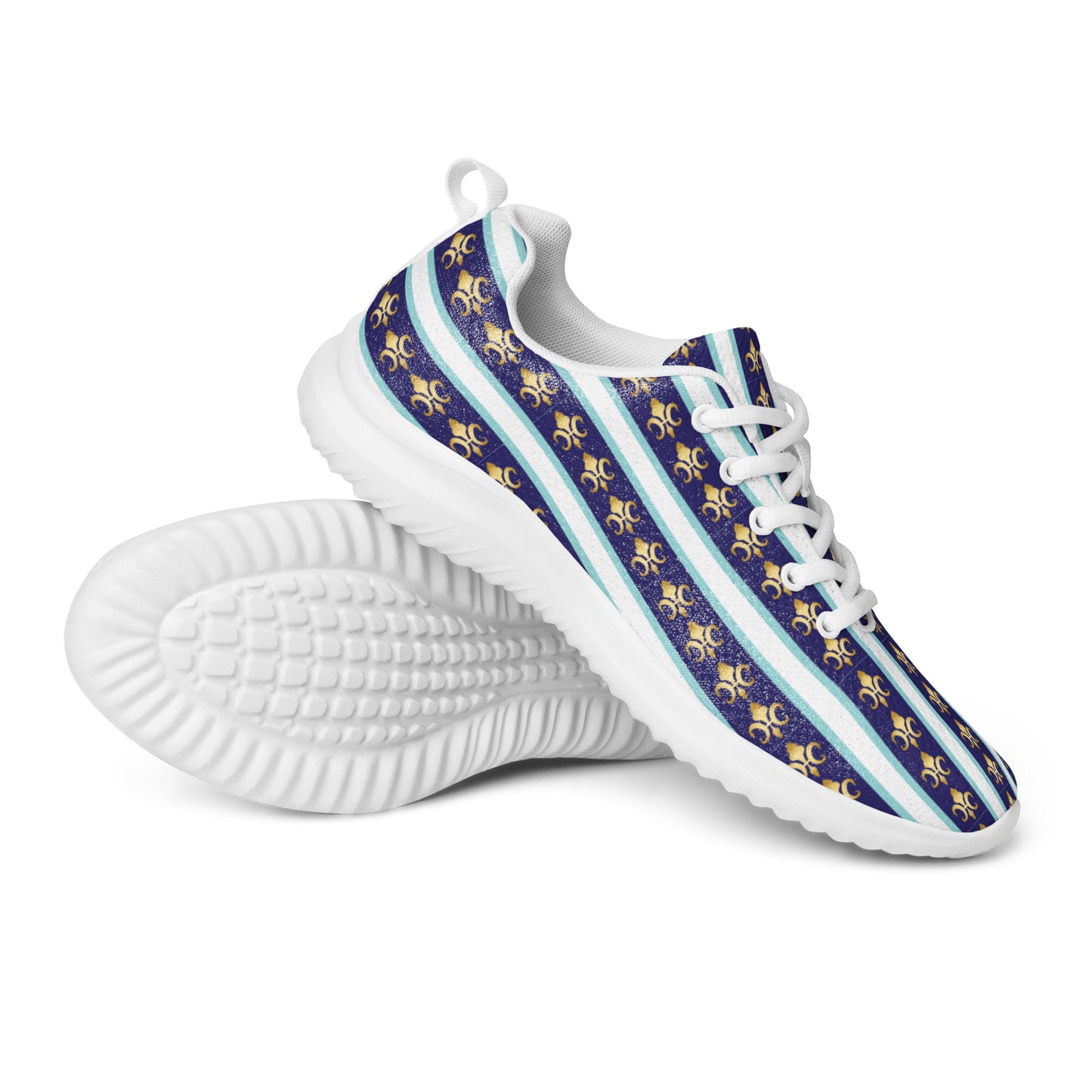 Women’s athletic shoes Kukloso FS No 58 Gold Fleur de lys - Navy Stripes on White - Free Shipping