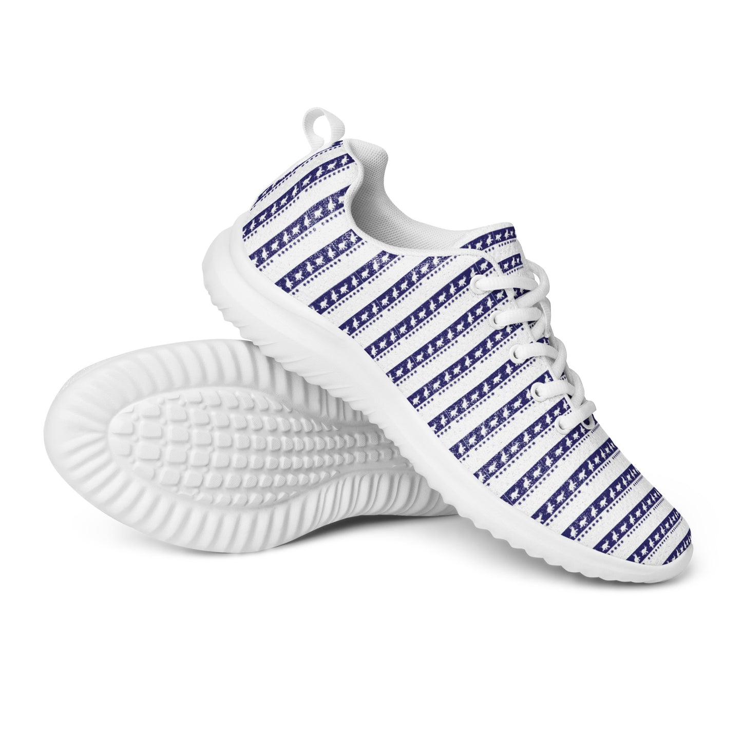 Women’s athletic shoes Kukloso Happy Ganesh (Elephant) Blue Stripes on White - Free Shipping