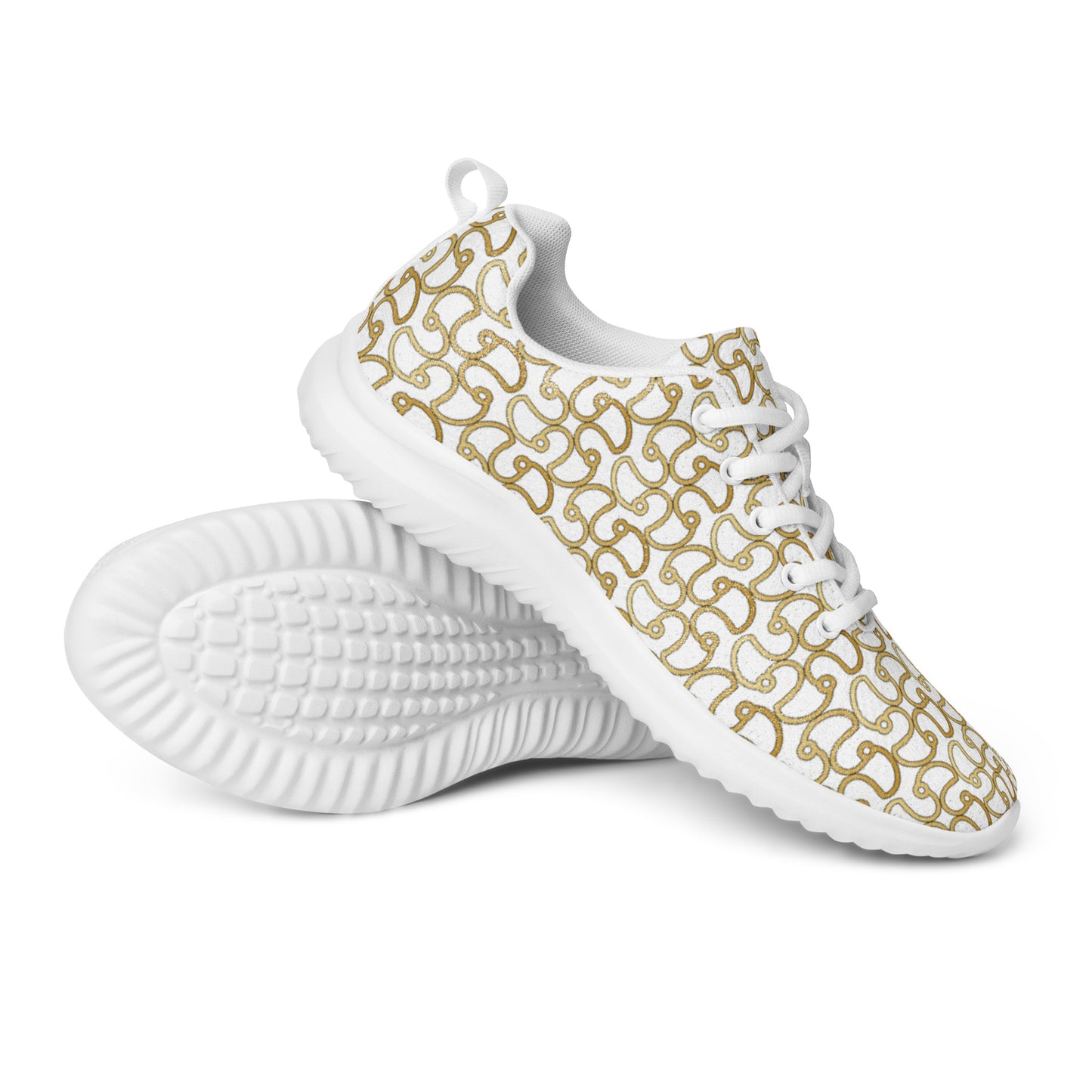 Women’s athletic shoes Kukloso Fleurons No 16 Gold Shapes on White - Free Shipping