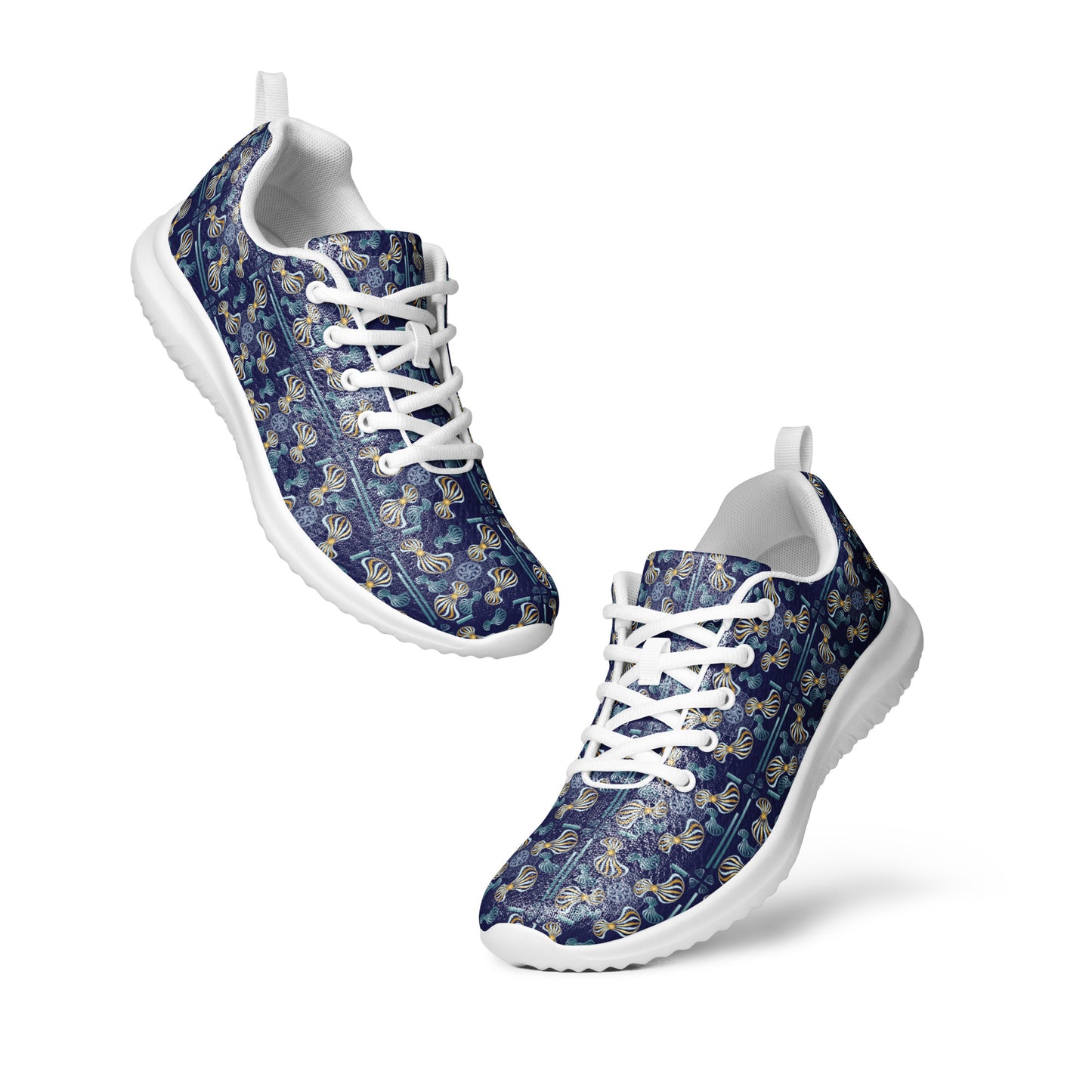 Women’s athletic shoes Kukloso Whimsical No 97 Aqua/Gold Spirials on Navy - Free Shipping